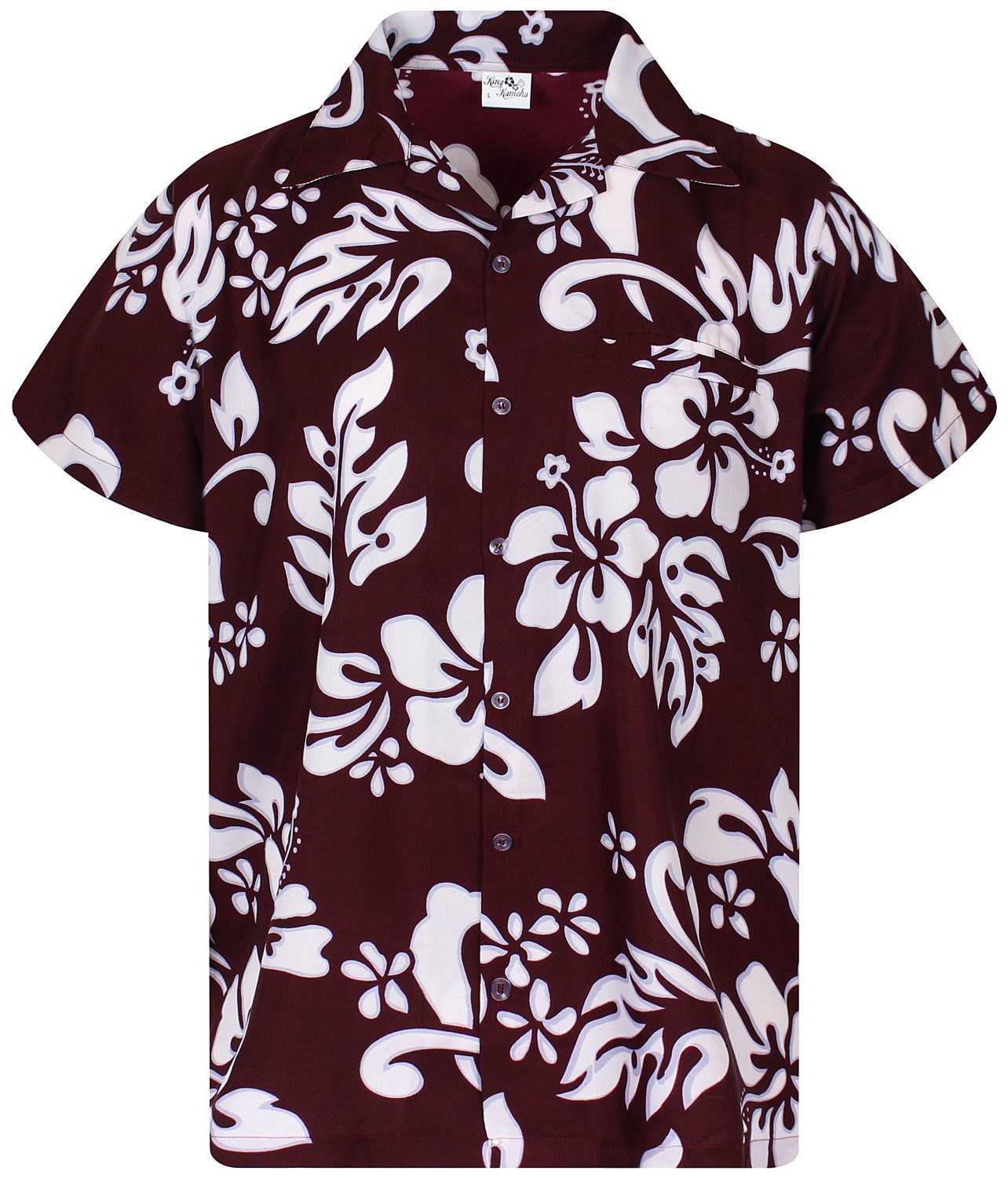 King Kameha Hawaiihemd "Hibiscus" Funky Hawaii-Hemd Herren Kurzarm Front-Tasche Stylish