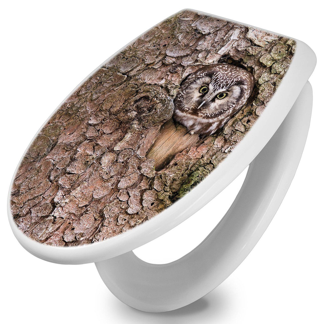 banjado WC-Sitz mit Absenkautomatik Motiv Eule (umweltfreundliches Material, integrierte Scharniere), 44,5 x 37 x 5 cm