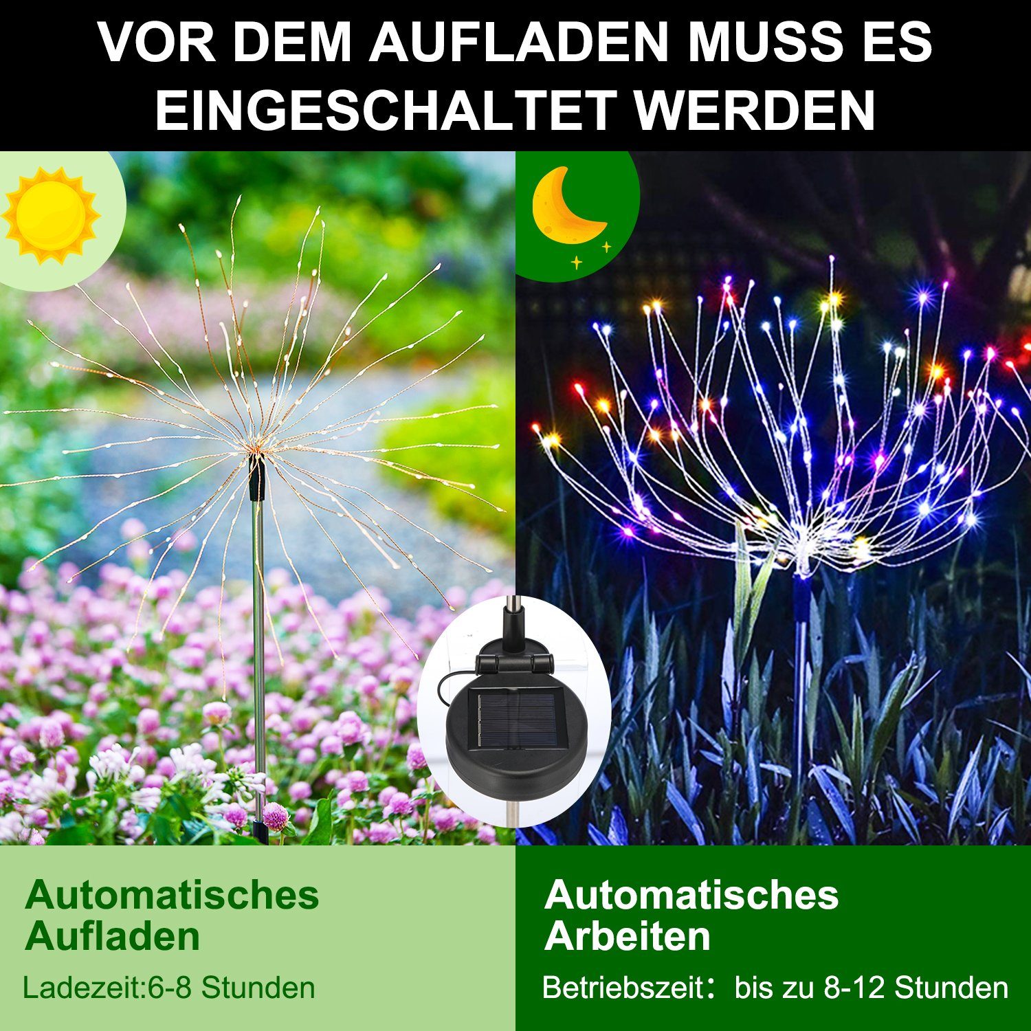 Lichterkette, 1/2/4x bunt, Wasserdicht LED Modi 1 IP65 2 Rasen Solarlampe integriert, oyajia LED 120 Solarleuchte Lampe Feuerwerk Garten Stück LEDs LED Dekor Weg Lichter, Solar-Gartenleuchten, fest