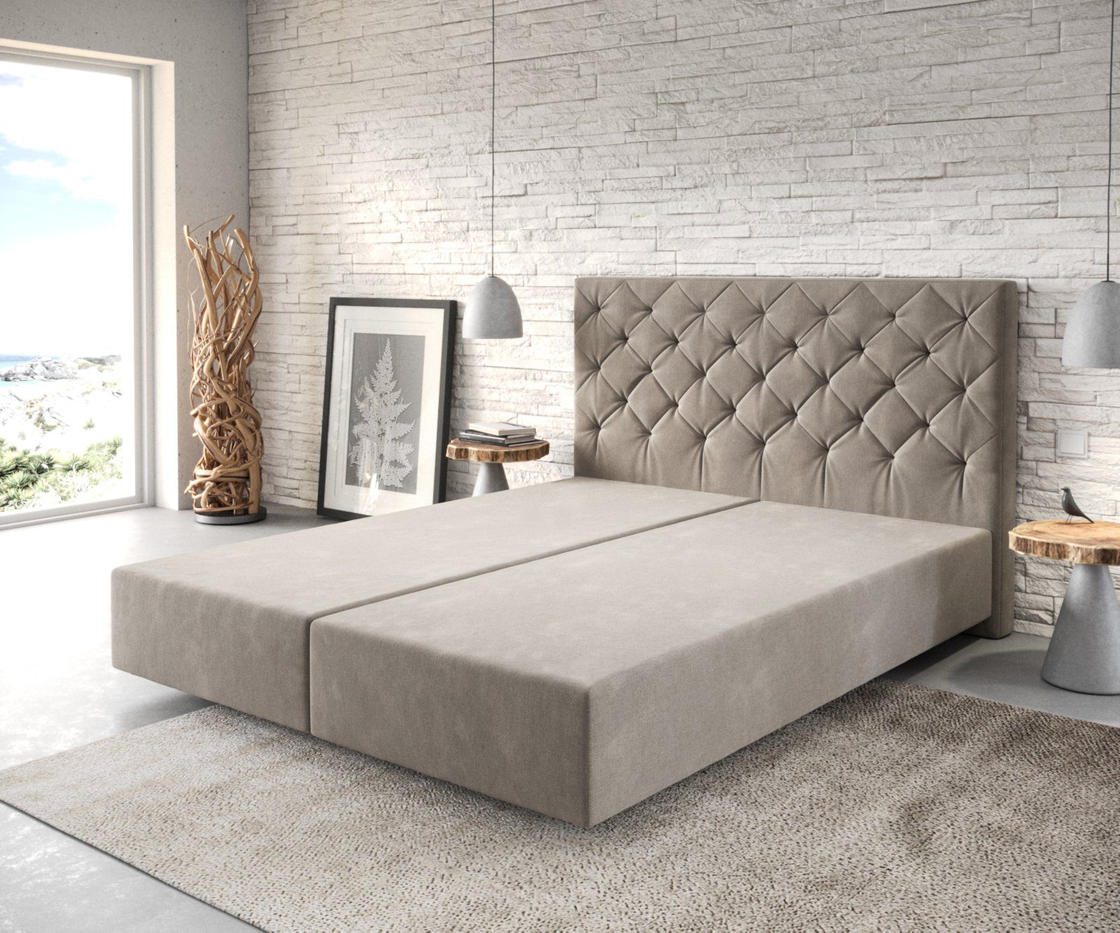 DELIFE Bettgestell Dream-Great, Mikrofaser Beige 160x200 günstig online kaufen