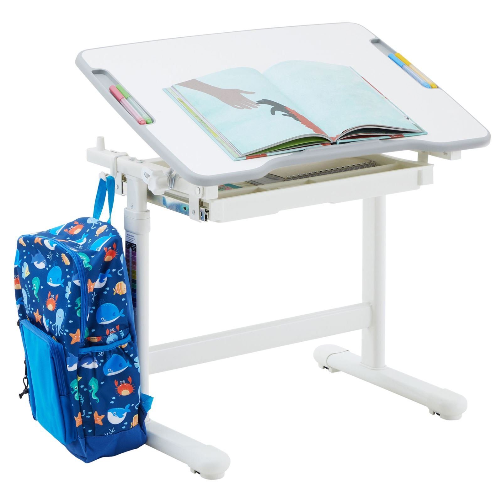 CARO-Möbel Kinderschreibtisch VITA, Kinderschreibtisch weiß höhenverstellbar neigbar Schreibtisch mit Schu weiß/weiß