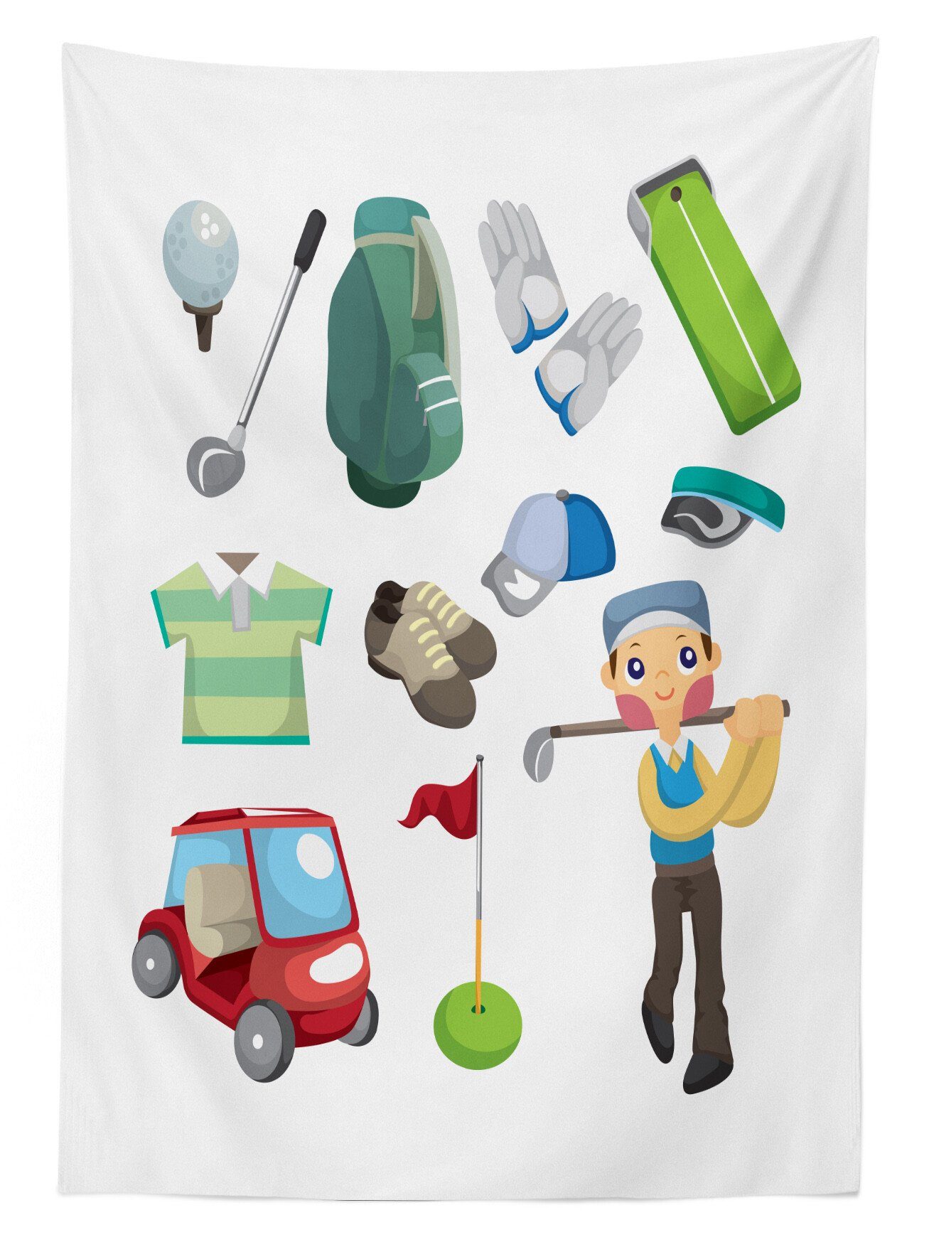 Tischdecke den Farben, Abakuhaus Golf Ausrüstung Bereich Für Ballsport Farbfest geeignet Waschbar Klare Cartoon Außen