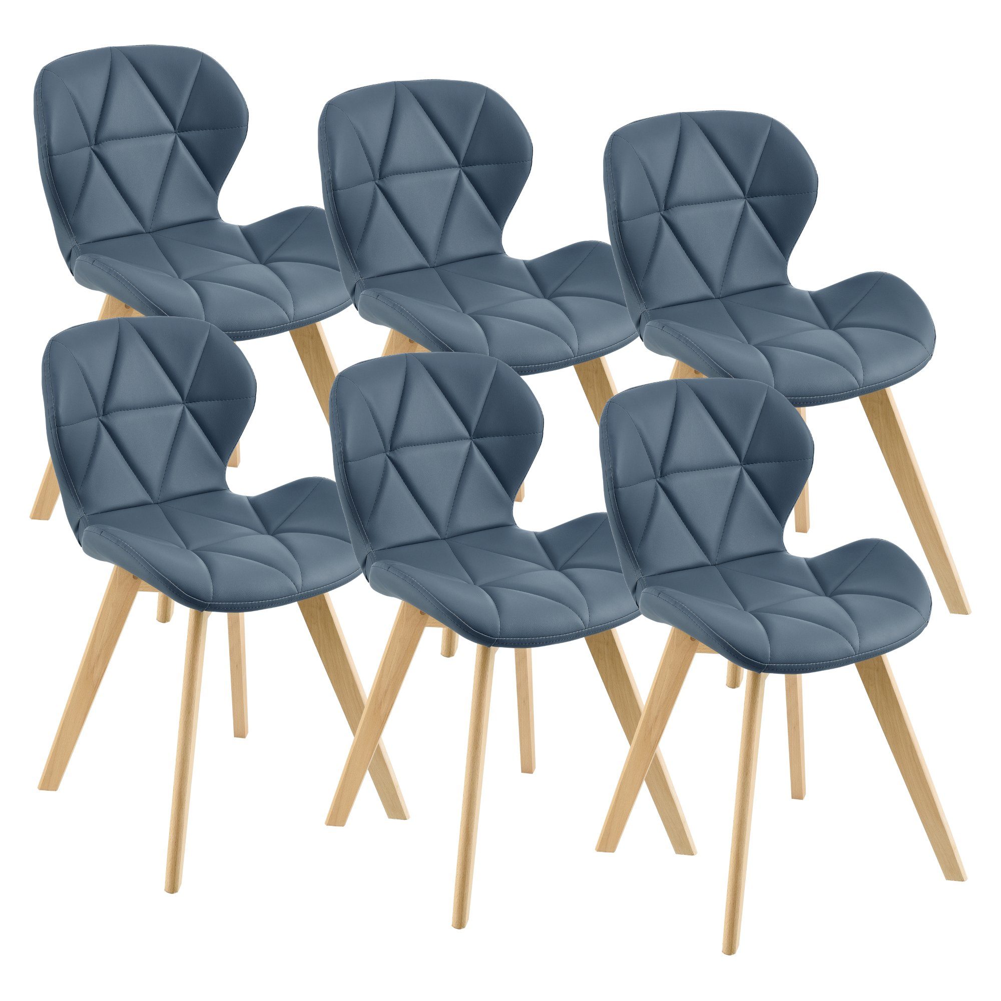 en.casa Älmhult Stuhl 6er 81x57cm Set blau blau Esszimmerstuhl, Kunstleder | Blau