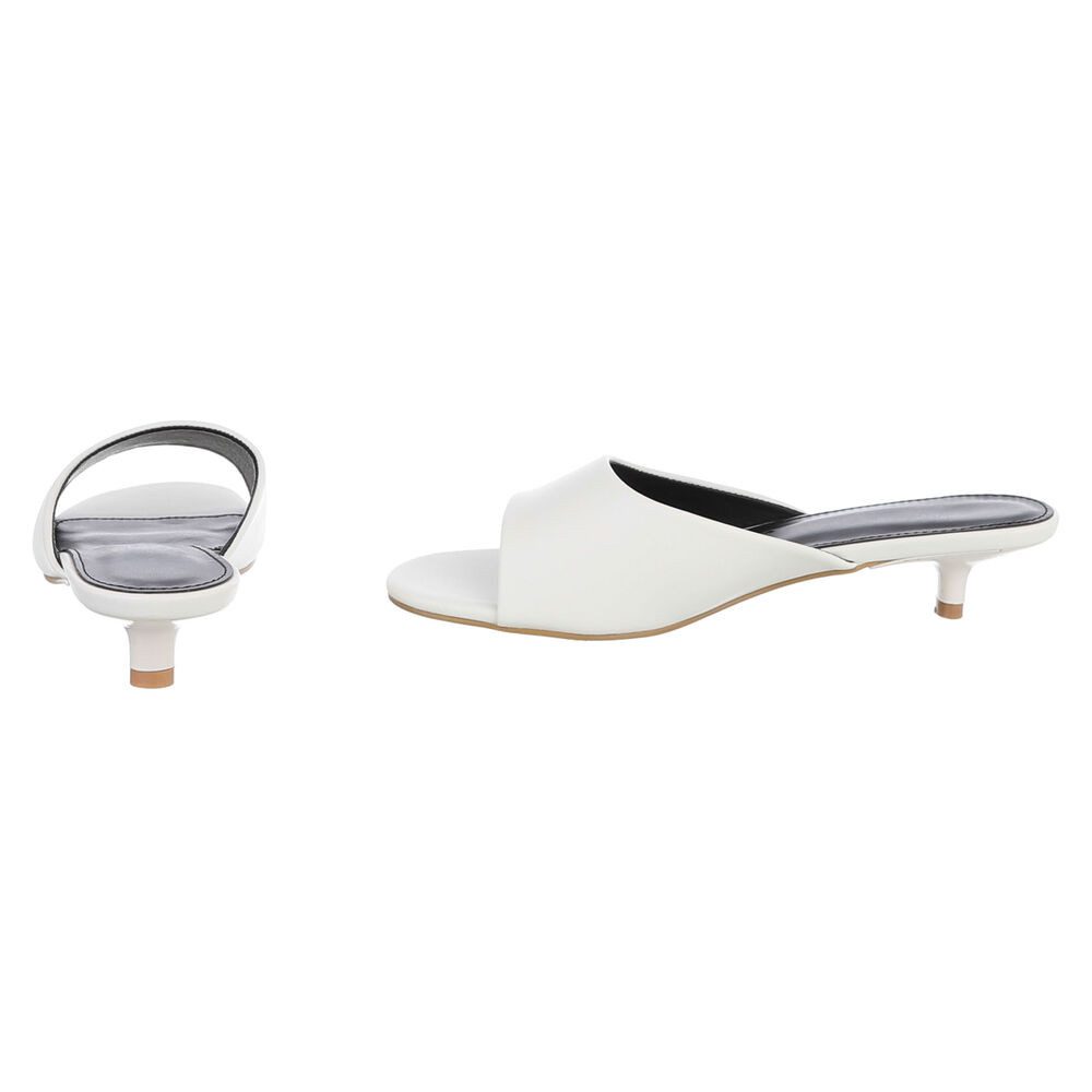 Ital-Design Damen Mules mit Blockabsatz und offener Spitze Pantolette (91849313) Pfennig-/Stilettoabsatz Pantoletten in Weiß – Bild 5 von 5