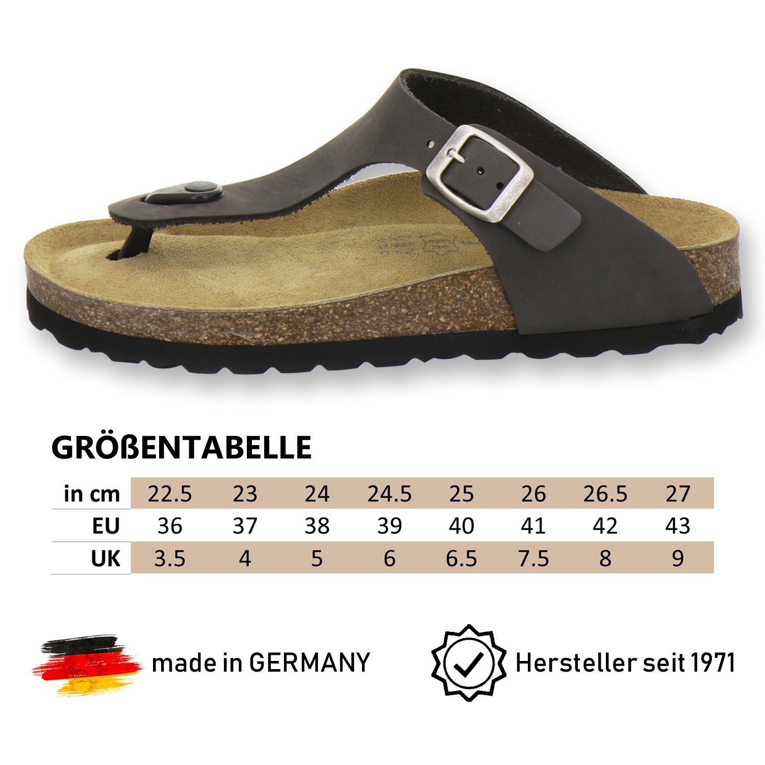 Damen Germany Made Fussbett, für mit stone 2107 in aus Zehentrenner AFS-Schuhe Leder