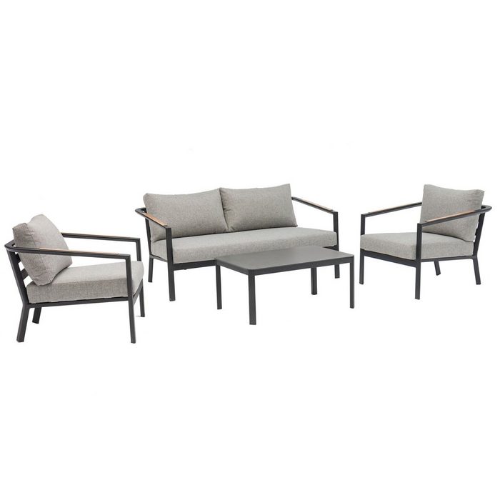 Dehner Gartentisch New York 4-teilig Aluminium/Polyester moderne Sitzgarnitur mit Sofa 2 Sesseln und Tisch inkl. Polster