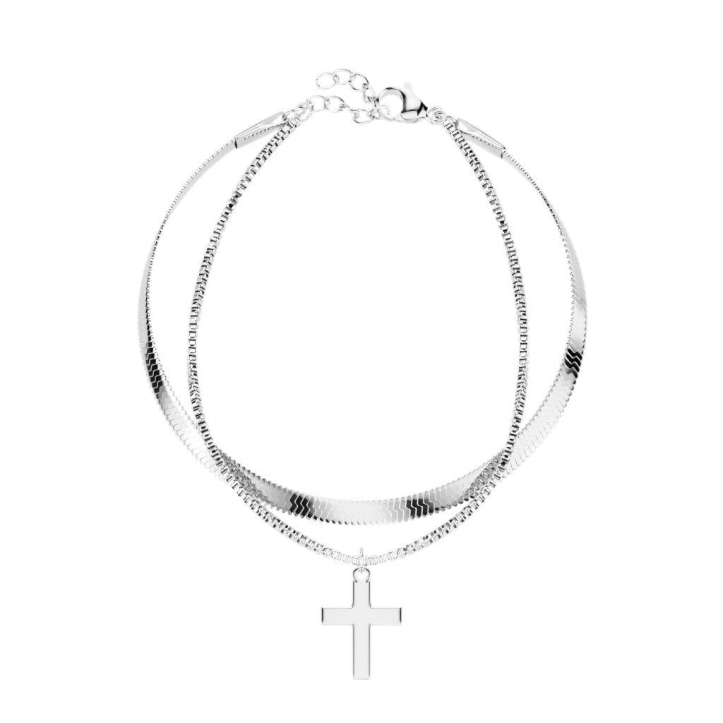 BUNGSA Armband Doppelarmband Kreuz Silber aus Edelstahl Damen (1 Armband, 1-tlg), Bracelet Armschmuck