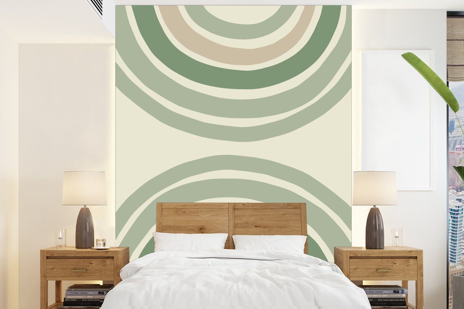 Montagefertig - Wohnzimmer, Matt, - MuchoWow Regenbogen für bedruckt, - Tapete St), Grün Kreise Vinyl Formen, (4 Wandtapete Fototapete