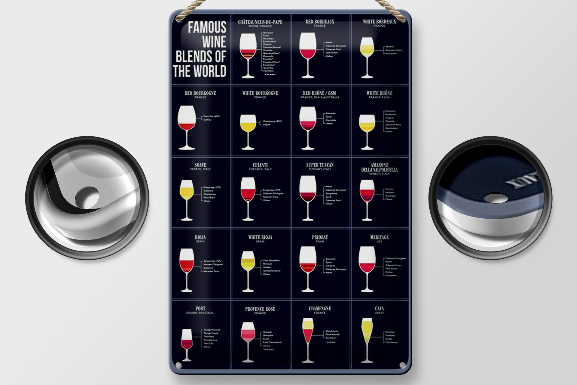 Femer GmbH Metallbild Alkohol 20x30 cm Famous wine blends of the world