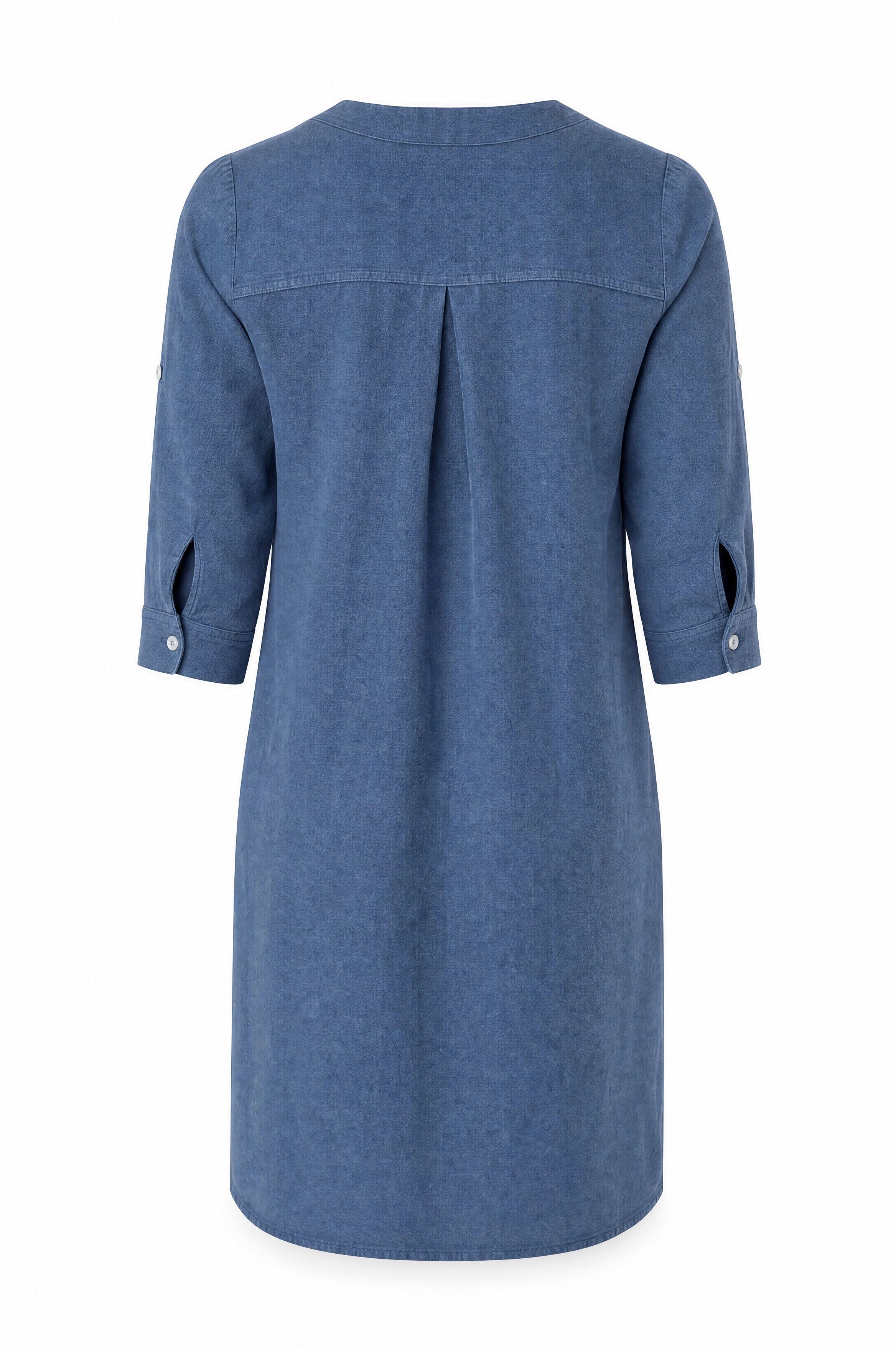 NADINE H Sommerkleid Leinenkleid im trendigem Frühlingsblau mit Taschen und V-Ausschnitt