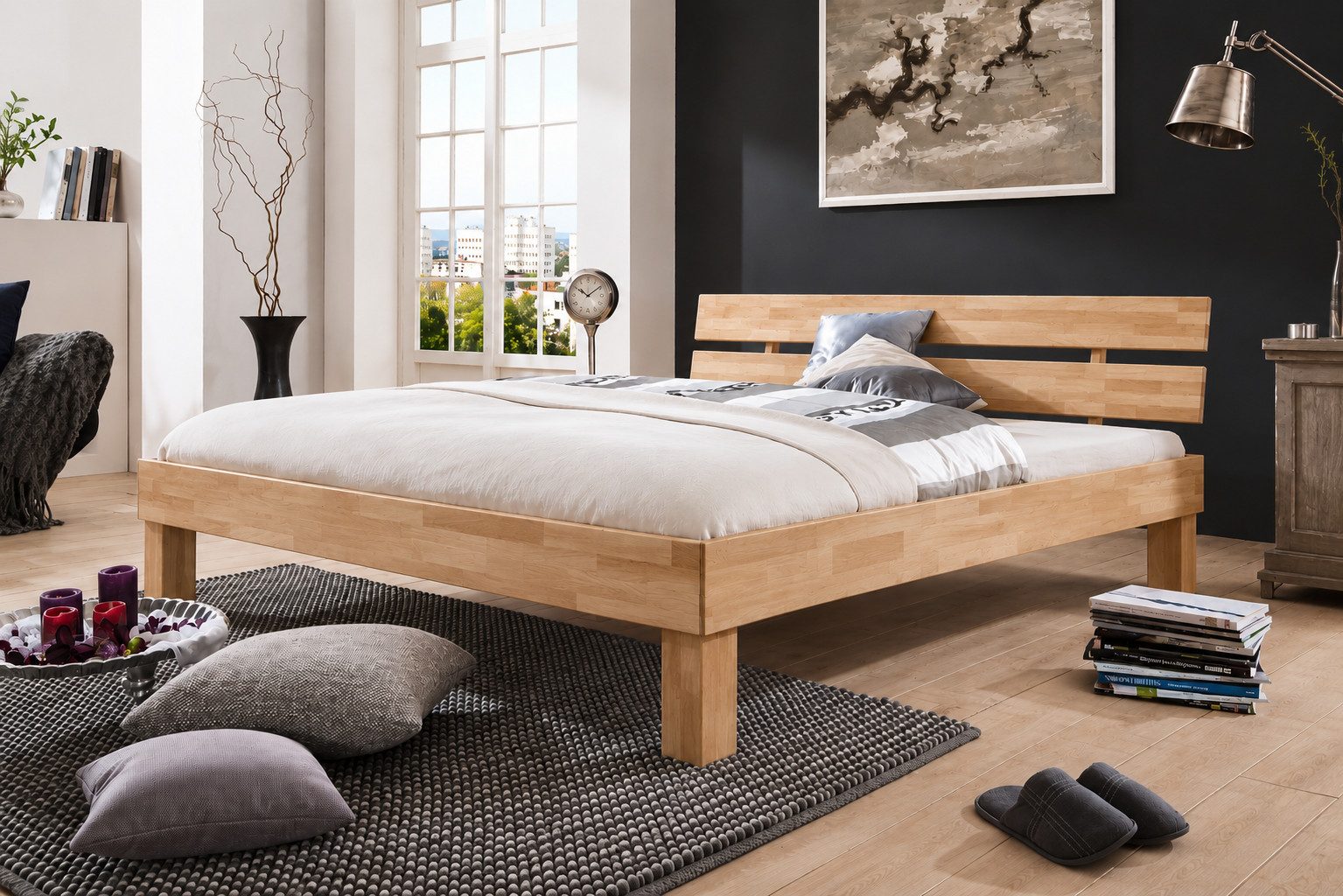 Meble Stolrus Futonbett Futonbett Bett Kernbuche massiv geölt Judith 90/100/120/140/180x200cm, Kernbuche massiv, robust