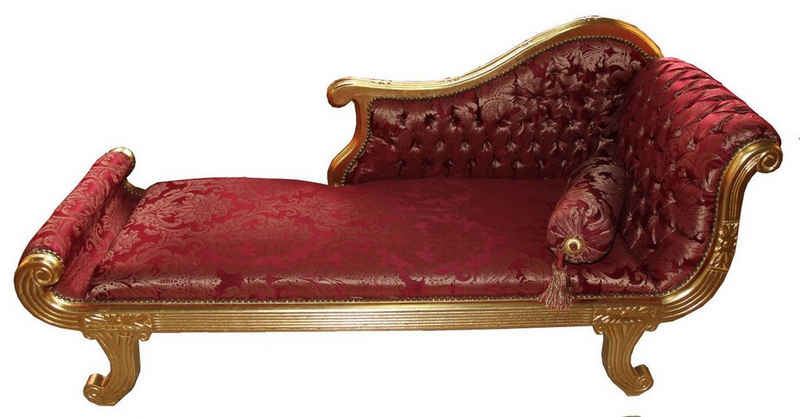 Casa Padrino Chaiselongue Barock Chaiselongue Modell XXL Bordeaux Rot Muster / Gold- Antik Stil - Recamiere Wohnzimmer Möbel