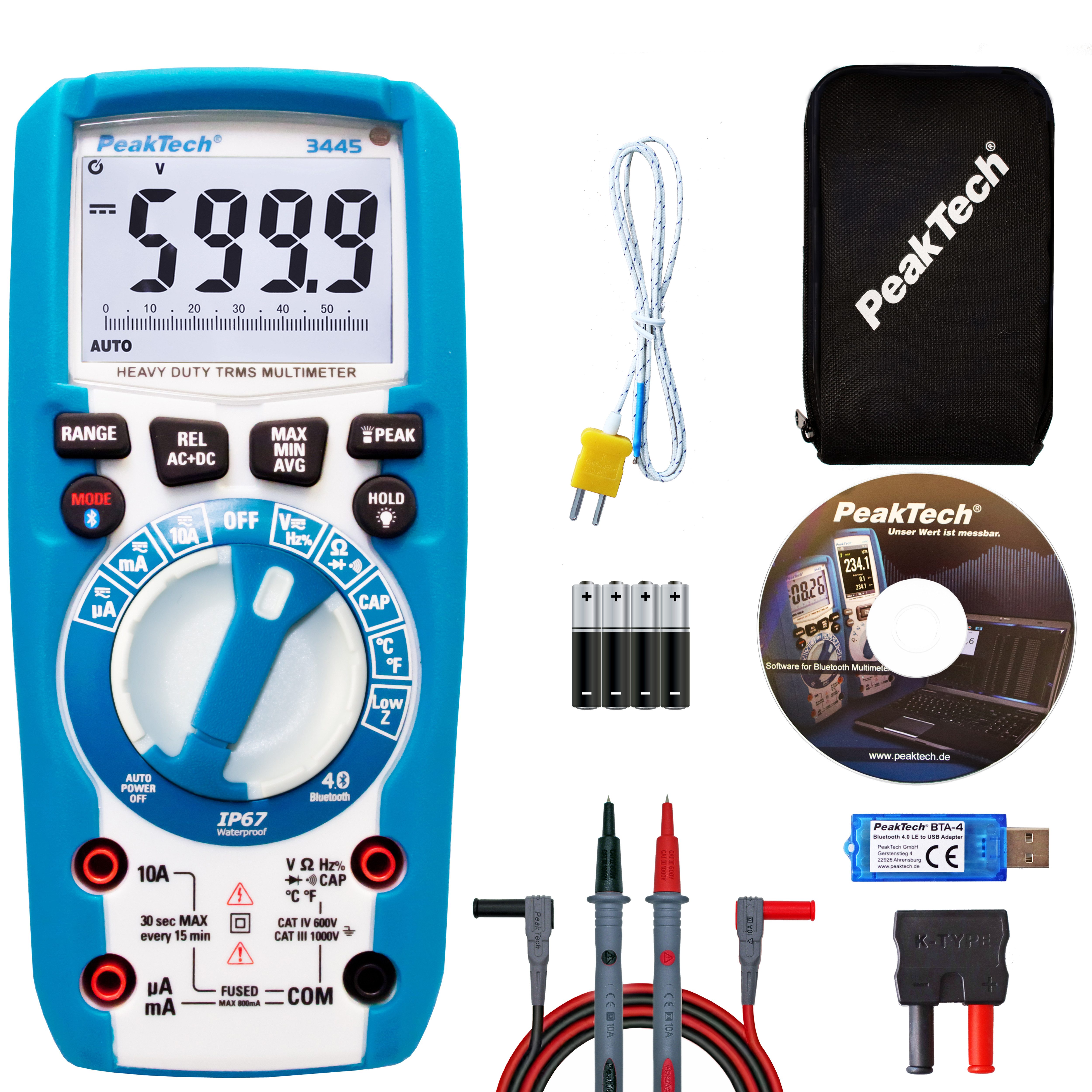 Multimeter PeakTech 3445: TrueRMS Digitalmultimeter ~ 6.000 Counts ~ wasserdicht