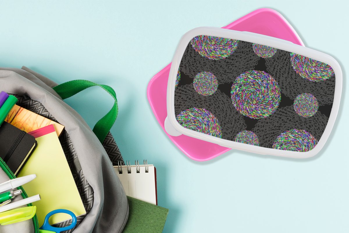 Muster, Regenbogen für Kunststoff rosa MuchoWow Lunchbox Mädchen, Erwachsene, Kinder, - Brotdose Kunststoff, (2-tlg), Kreis Snackbox, - Brotbox Design -