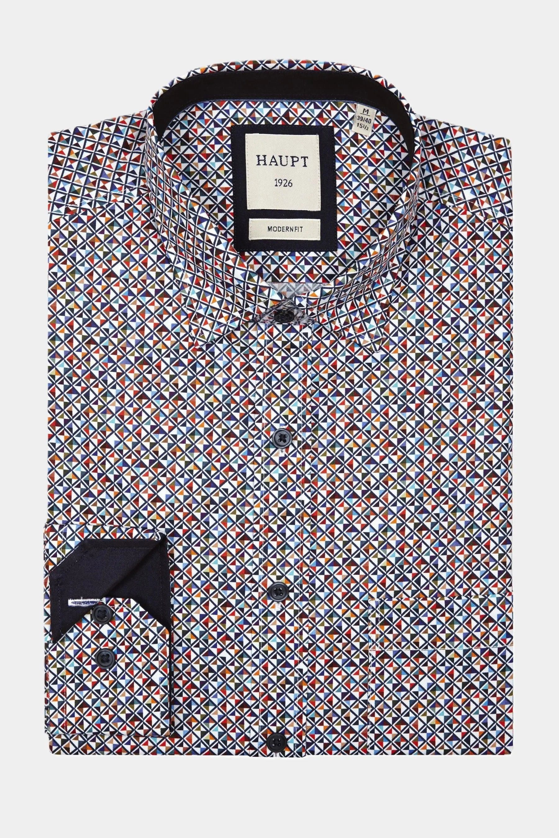 Langarmhemd Haupt Baumwolle-Jersey Modern Fit Langarm Herrenhemd mit Buntem
