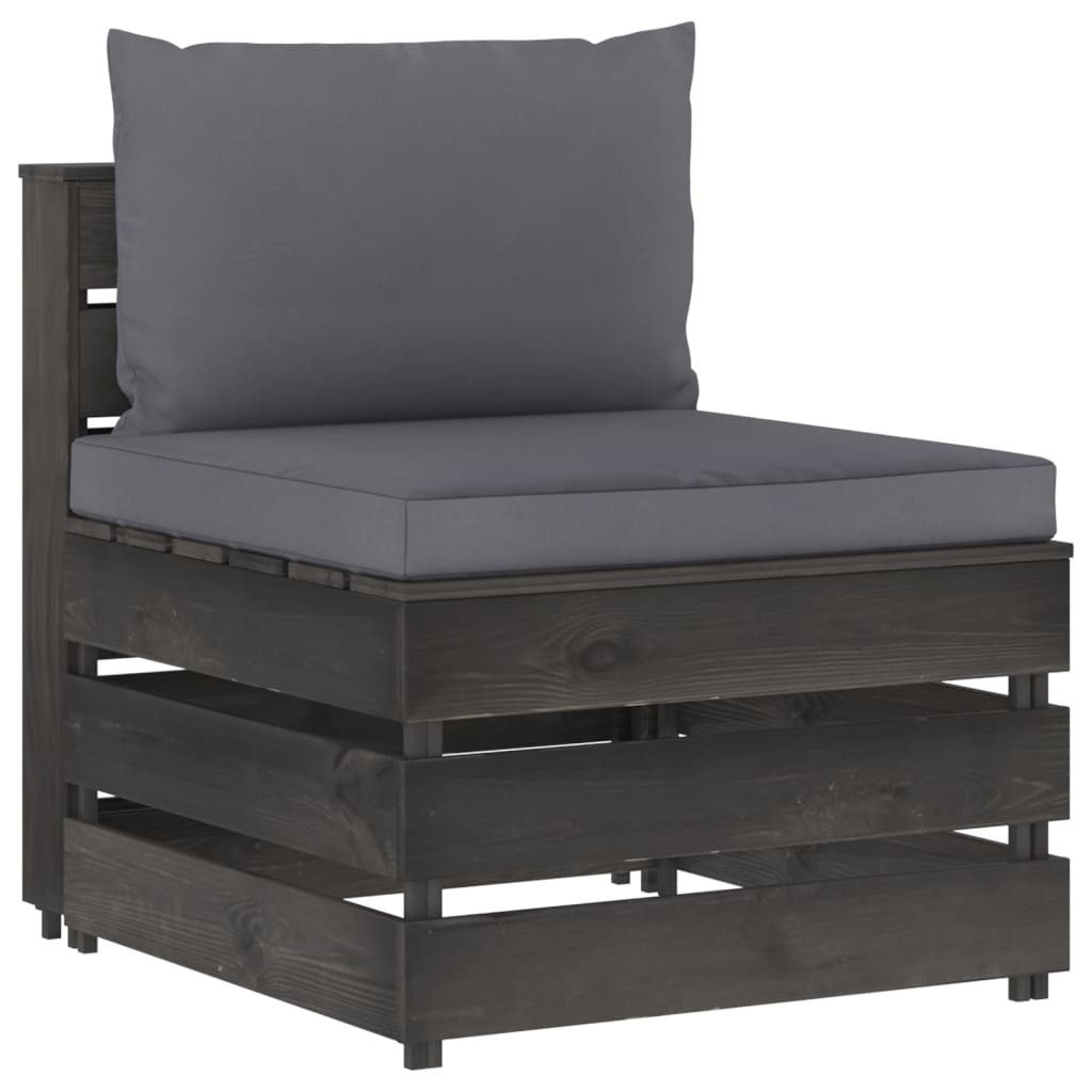 vidaXL Sofaelement Modulares Mittelsofa mit Kissen Grau Imprägniertes Holz (1 St)