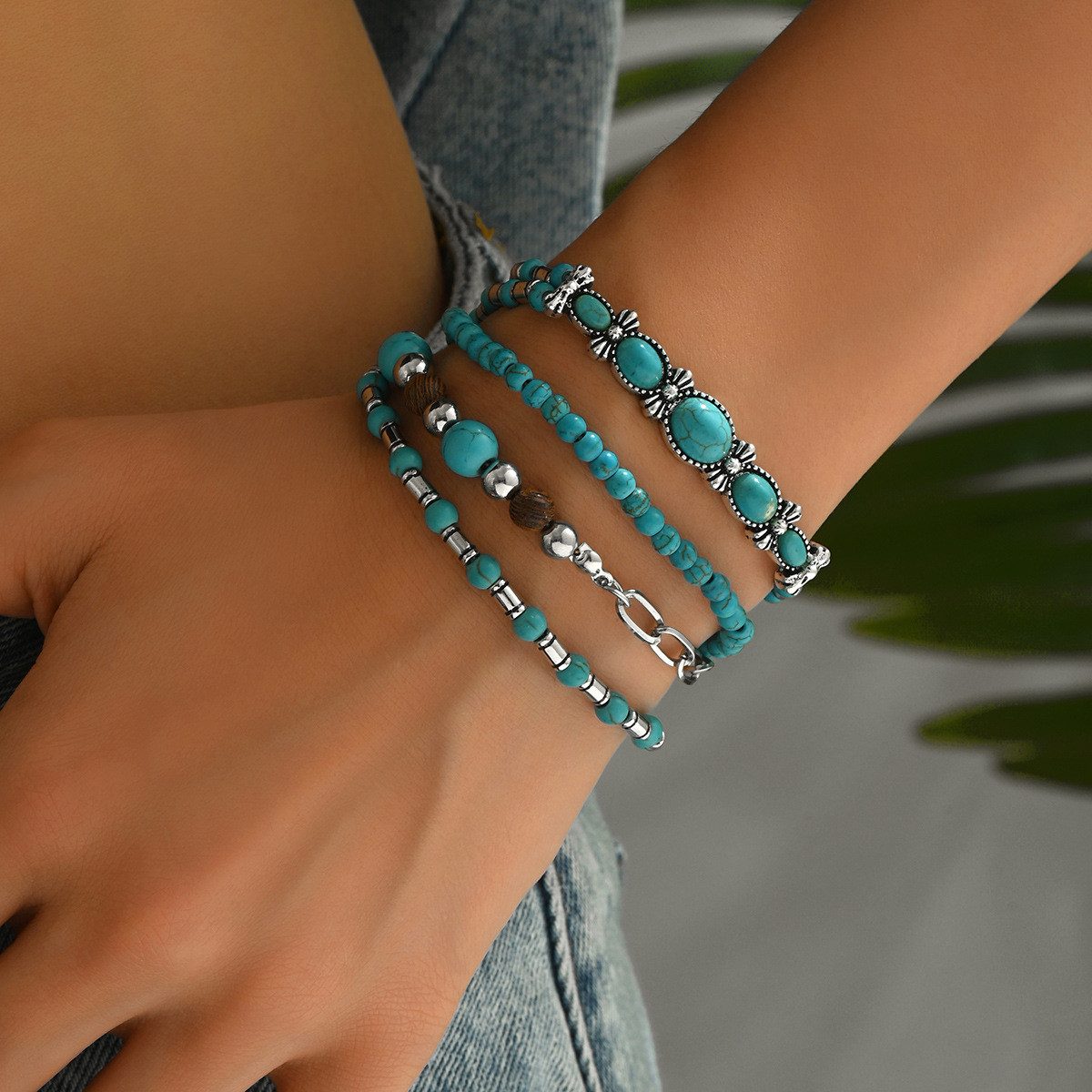 The Beauty House Armband Türkises Armband-Set Mehrteiliges Perlenarmband im Boho & Vintage Stil