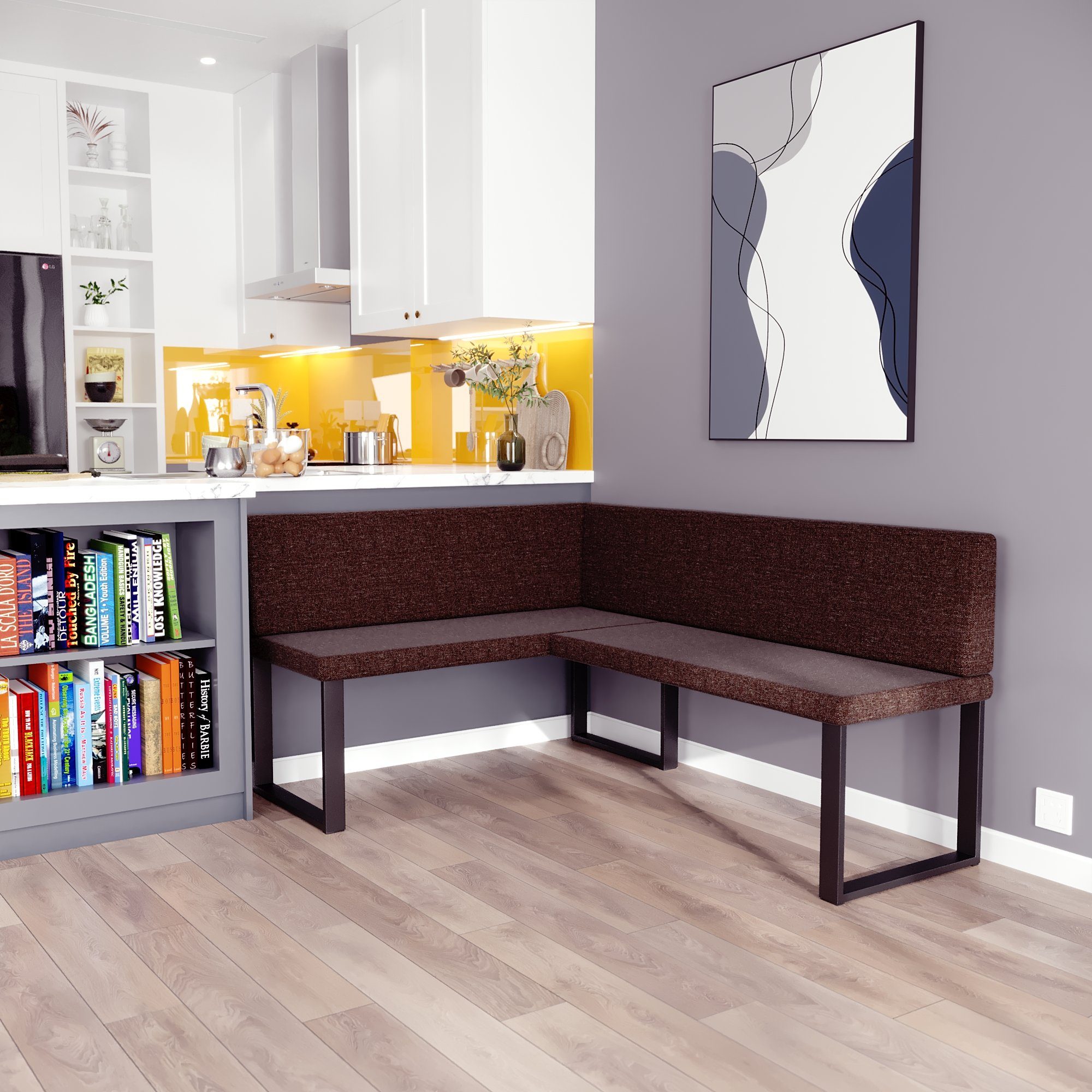 sofa4you Eckbank ALINA Metall, perfekt für Küche, Esszimmer, Wohnzimmer. Zwei Größen 128x168/142x196 braun
