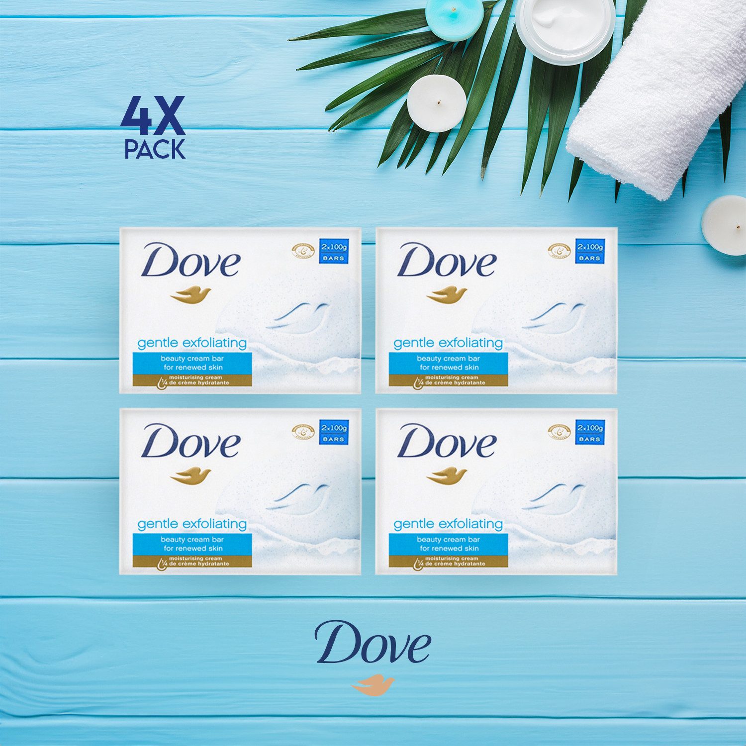 DOVE / UNILEVER Gesichtsseife Dove Seifenstück Gentle - feuchtigkeitsspendend und erfrischend, 4-tlg., Dove Seifen feuchte und weiche Haut den ganzen Tag