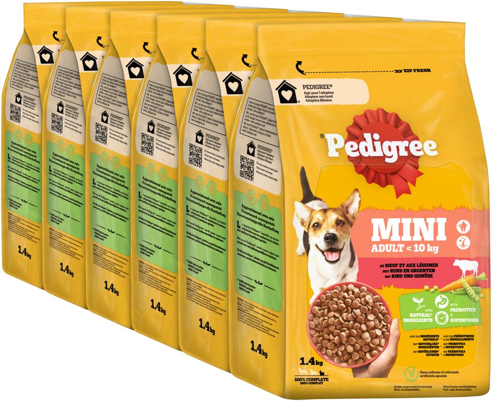Pedigree PEDIGREE® Beutel Adult <10kg mit Rind und Gemüse 6 x 1,4kg, Trockenfutter für: Hunde
