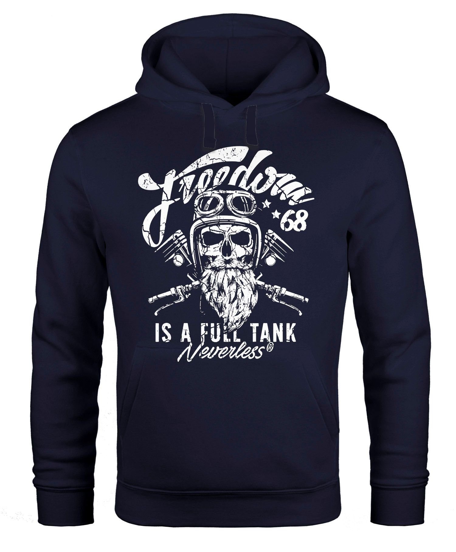 Neverless Hoodie Herren Long-Sleeve Biker Motorrad Motiv Freedom is a full Tank Skull Totenkopf Neverless®