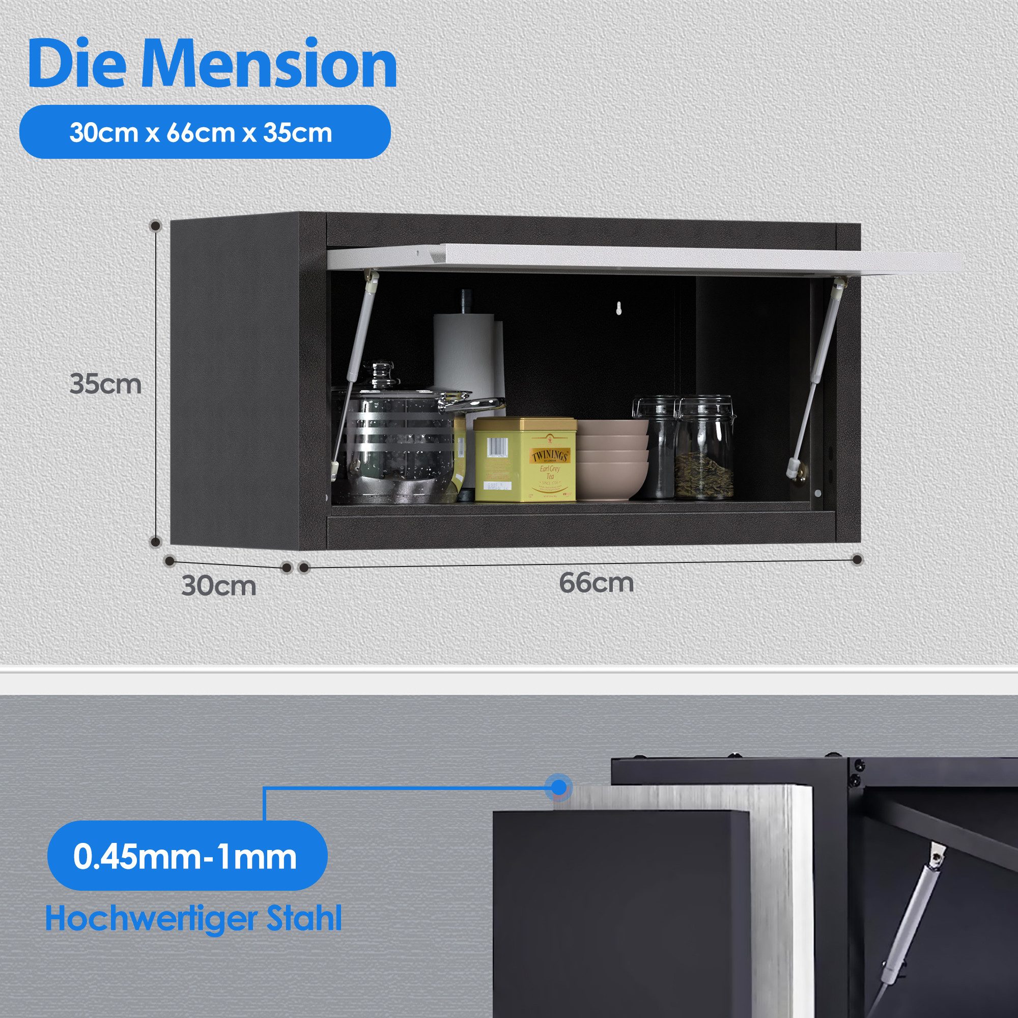 AOBABO Werkzeugschrank Metallschrank mit Schloss, Werkzeugschrank mit Klapptür (1-St) 66x30x35cm, Tragfähigkeit bis 50kg, für Garage und Werkstatt