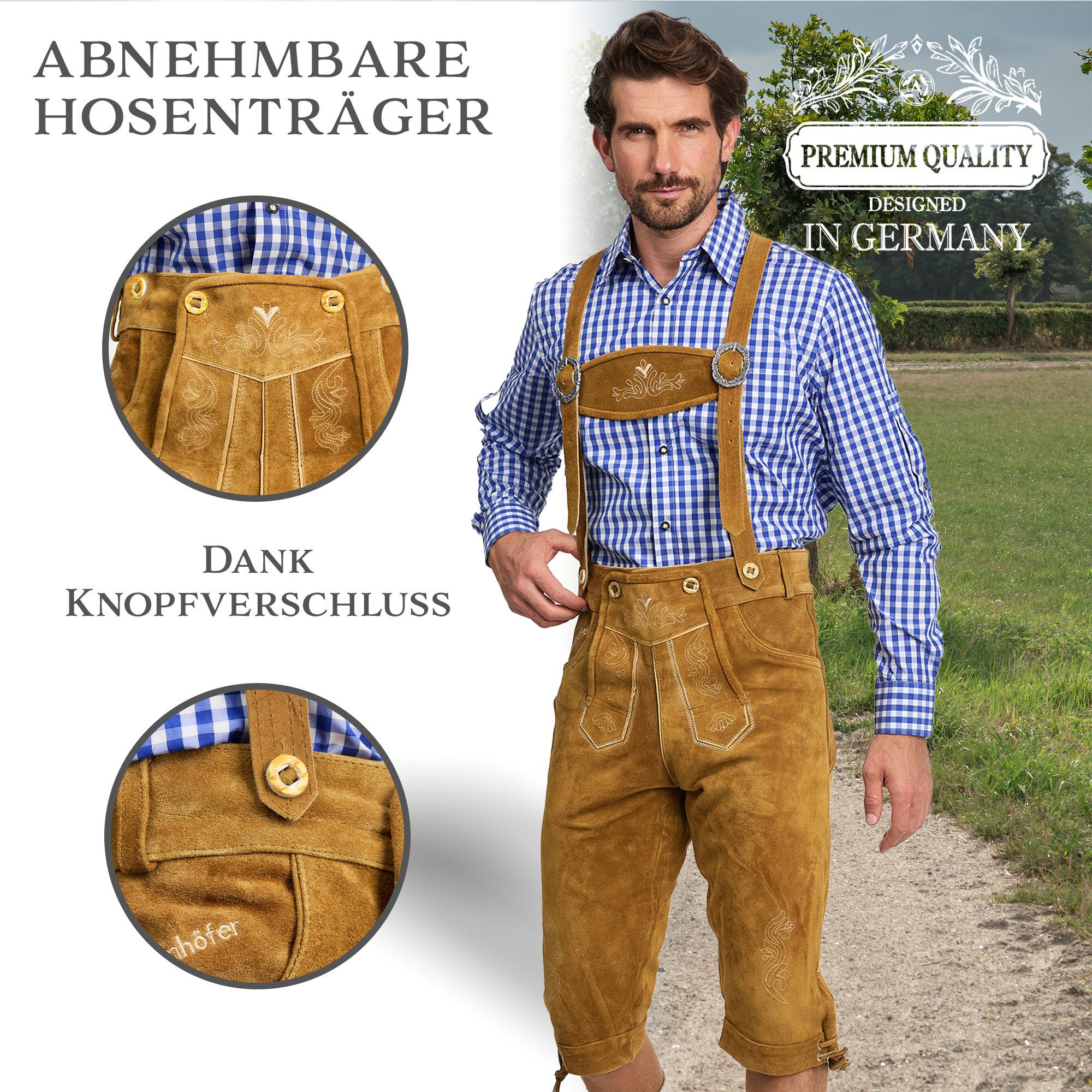 Steigenhöfer Manufaktur Trachtenlederhose Lederhose Herren Tracht Kniebund - Reinhold - 100% Rindsleder (Inklusive verstellbarer Träger) Traditionelle Echtleder – Bild 5 von 5
