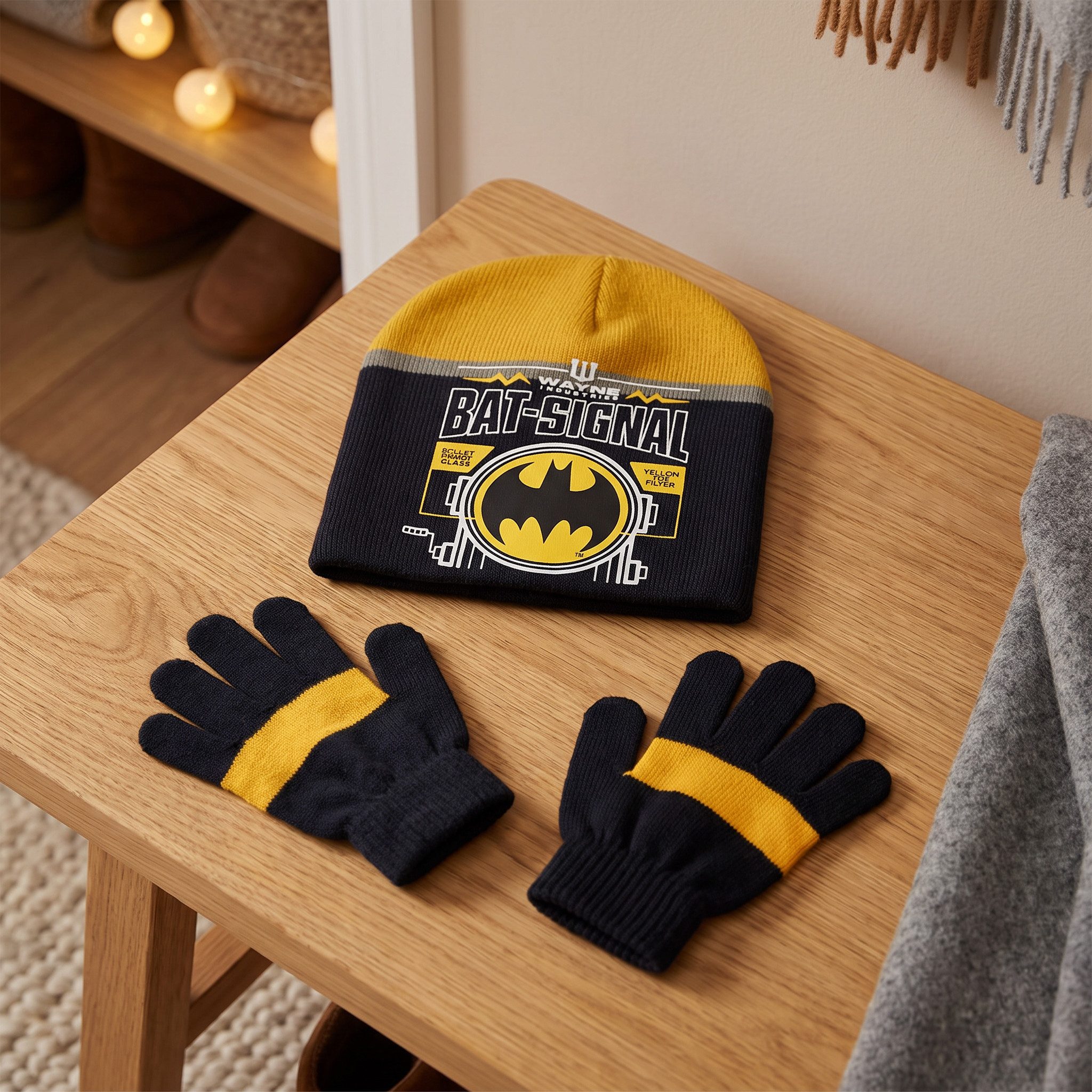 DC Comics Schlupfmütze Batman Kinder 2tlg Set Herbst Wintermütze plus Handschuhe (Set, 2-St) 52 oder 54 – Bild 3 von 4