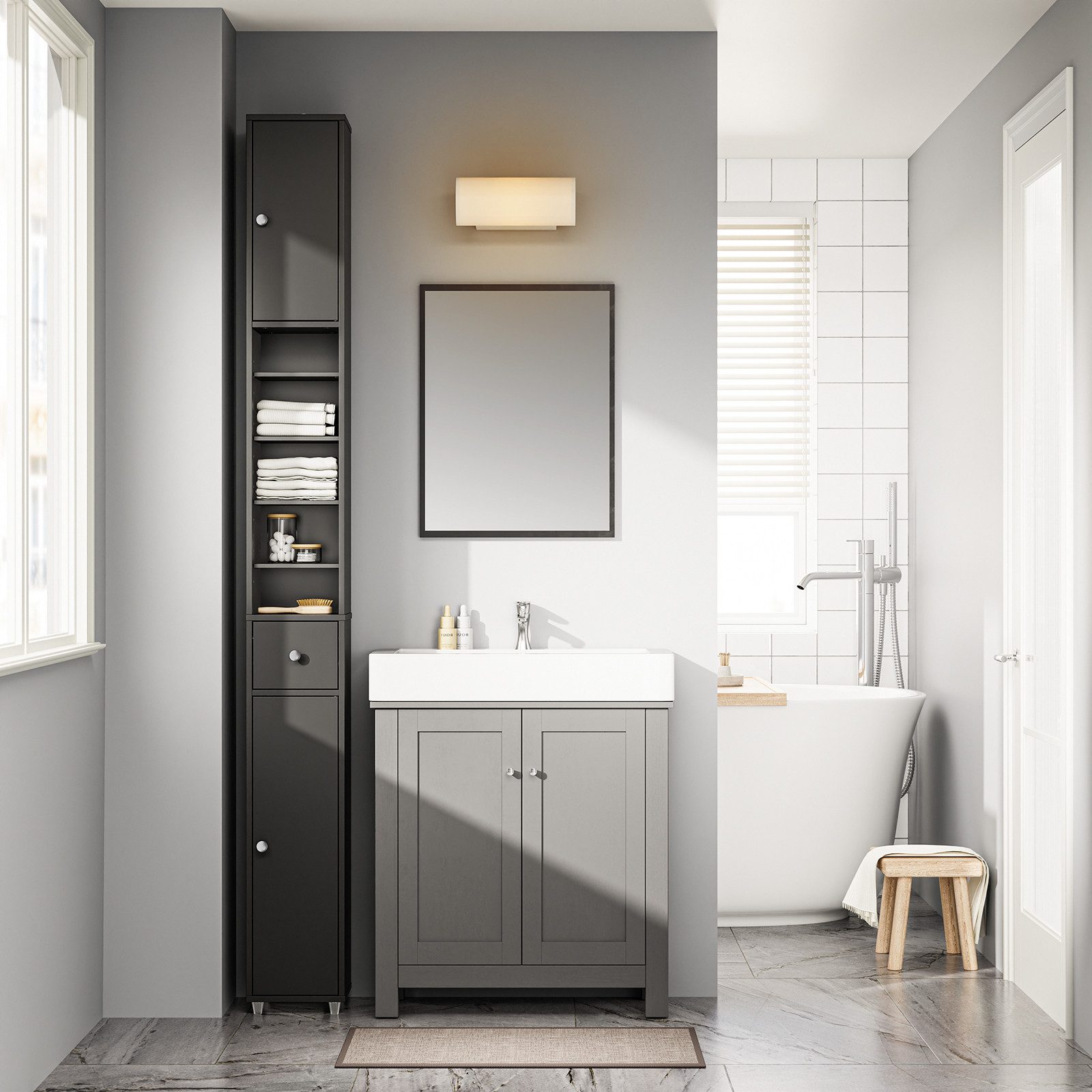 SoBuy Hochschrank BZR34, Badschrank schmal, Badezimmermöbel, Wasserabweisen günstig online kaufen