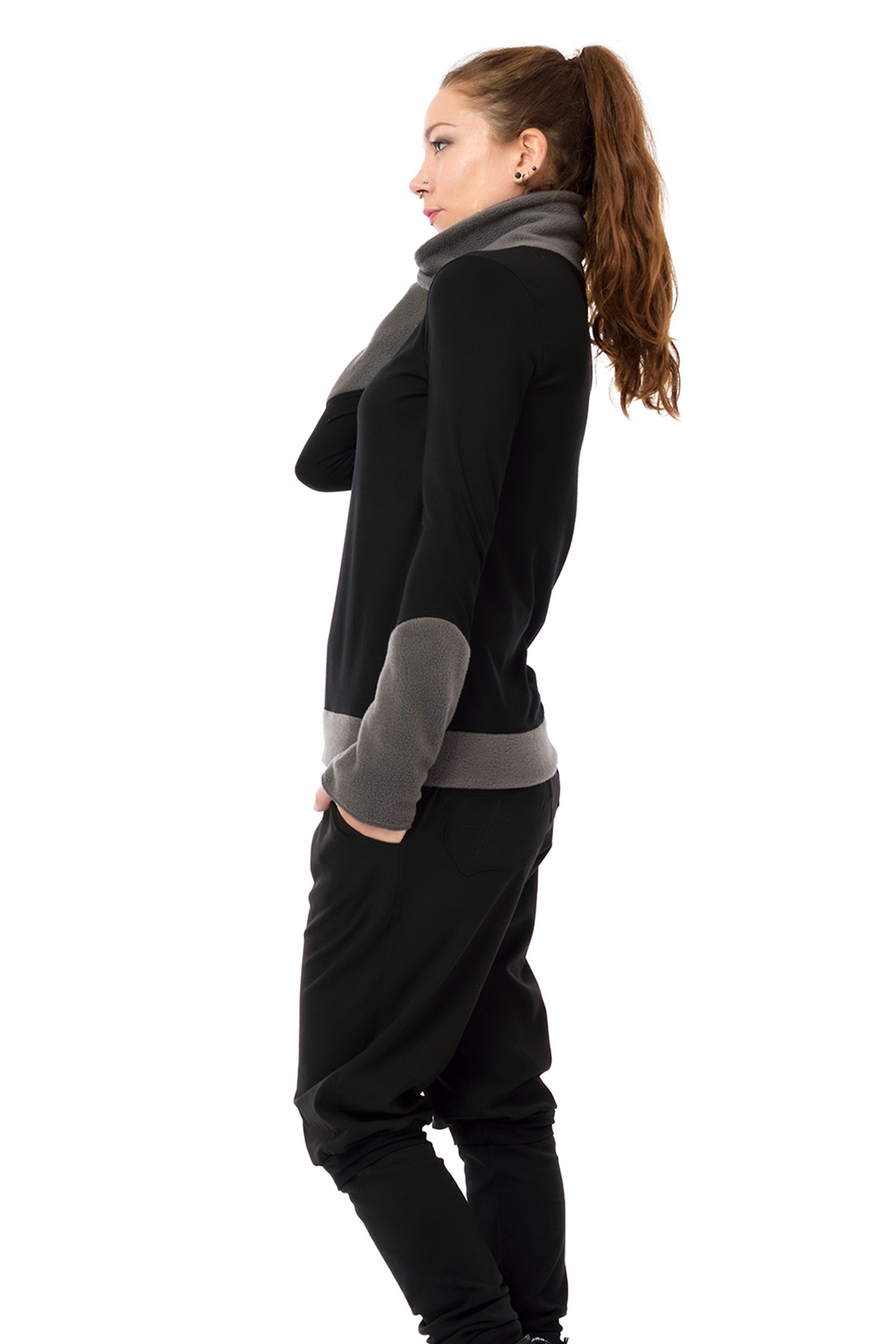 3Elfen Rollkragenpullover Winter Sweatshirt schwarz mit Fleece Rollkragen Grau
