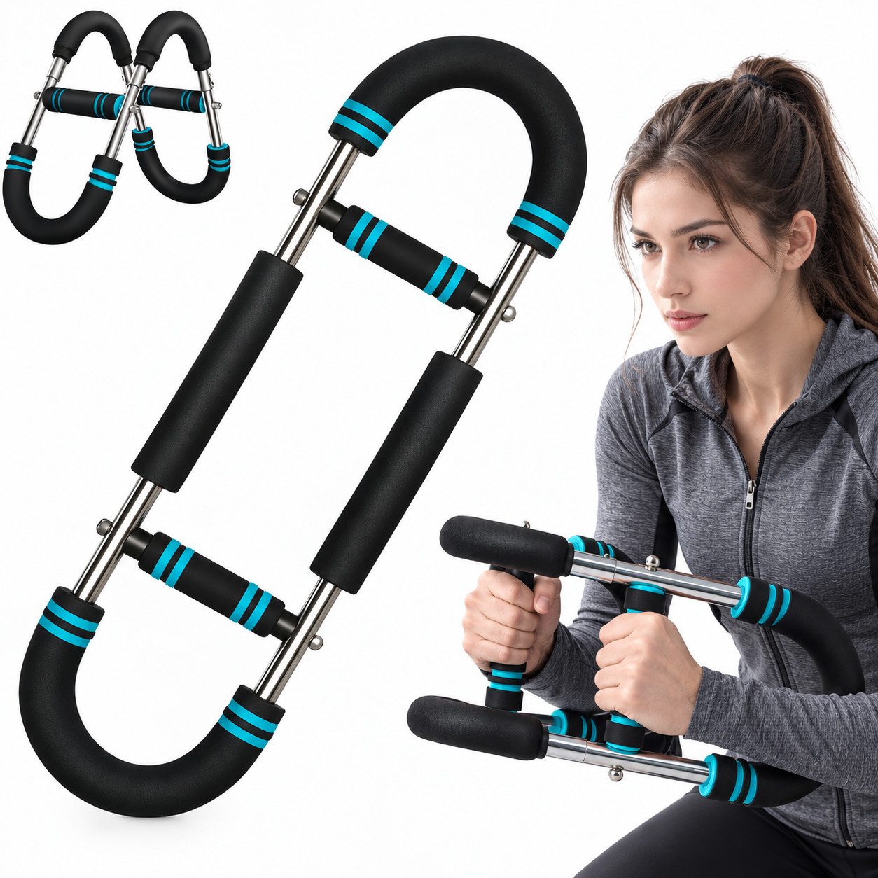 DUMOS Multitrainer Handkrafttrainer U-Form, 3 Einstellstufen, Schwarz-Blau