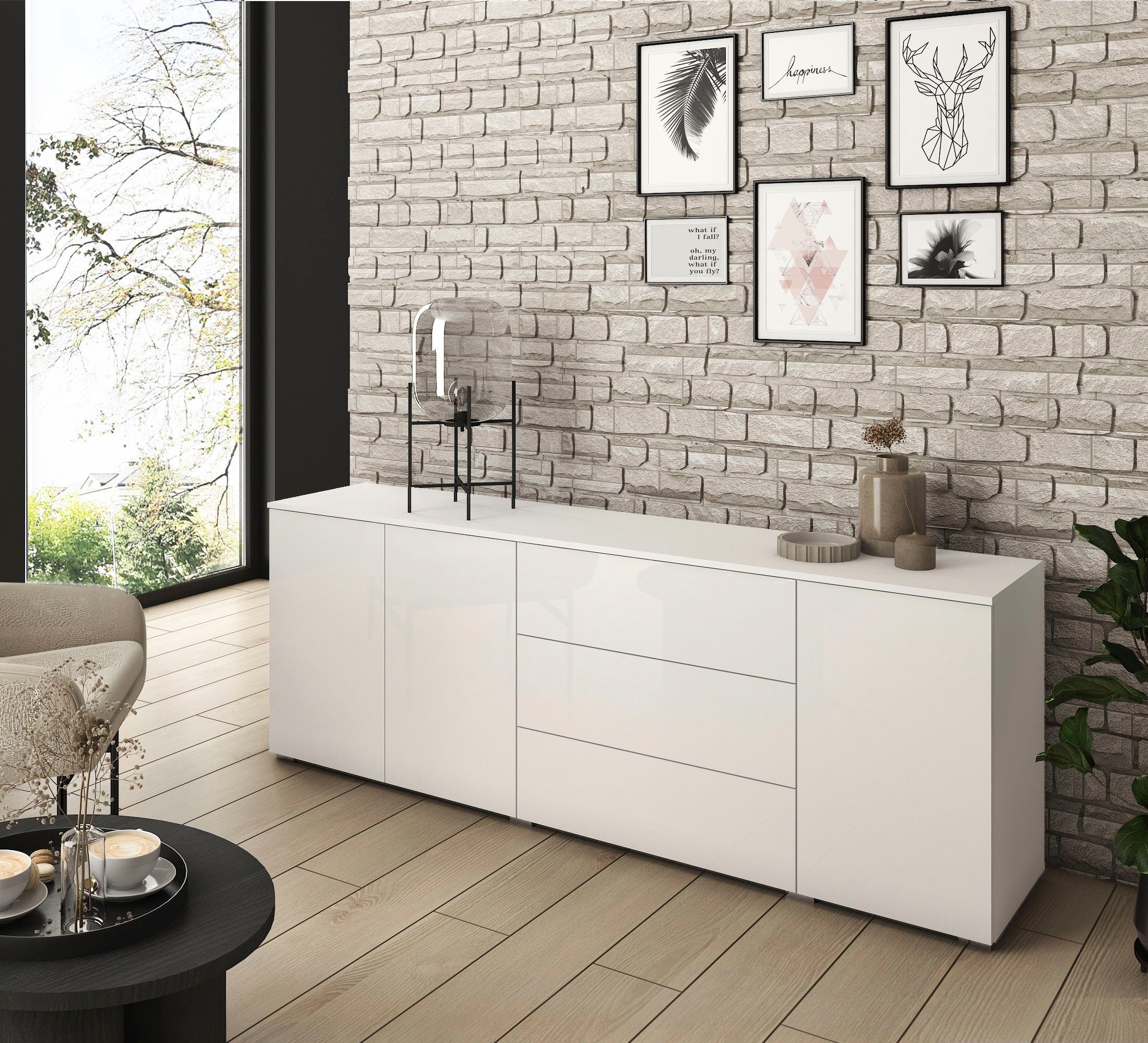 INOSIGN Sideboard Paris, Breite 190 matt/weiß cm Hochglanz weiß