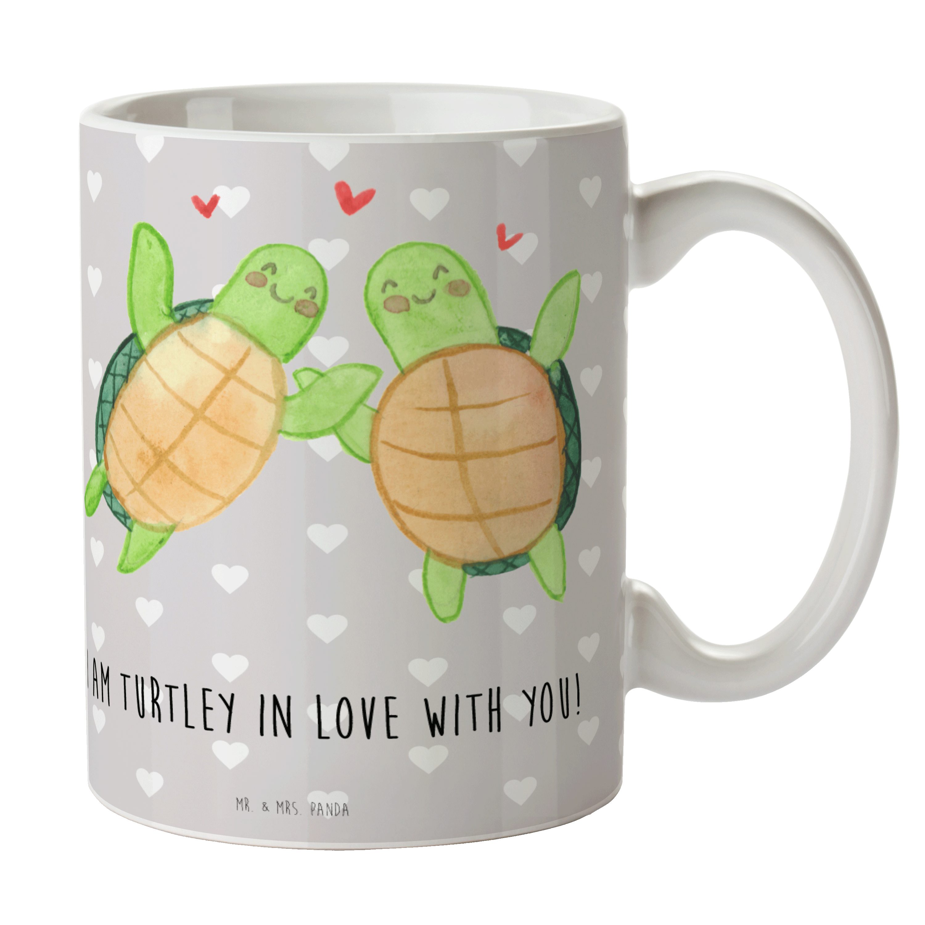 Pastell - Schildkröten Geschenk, Tasse Verlobung, Mrs. - Panda Keramik Grau & für Paar Mr. Ehemann,