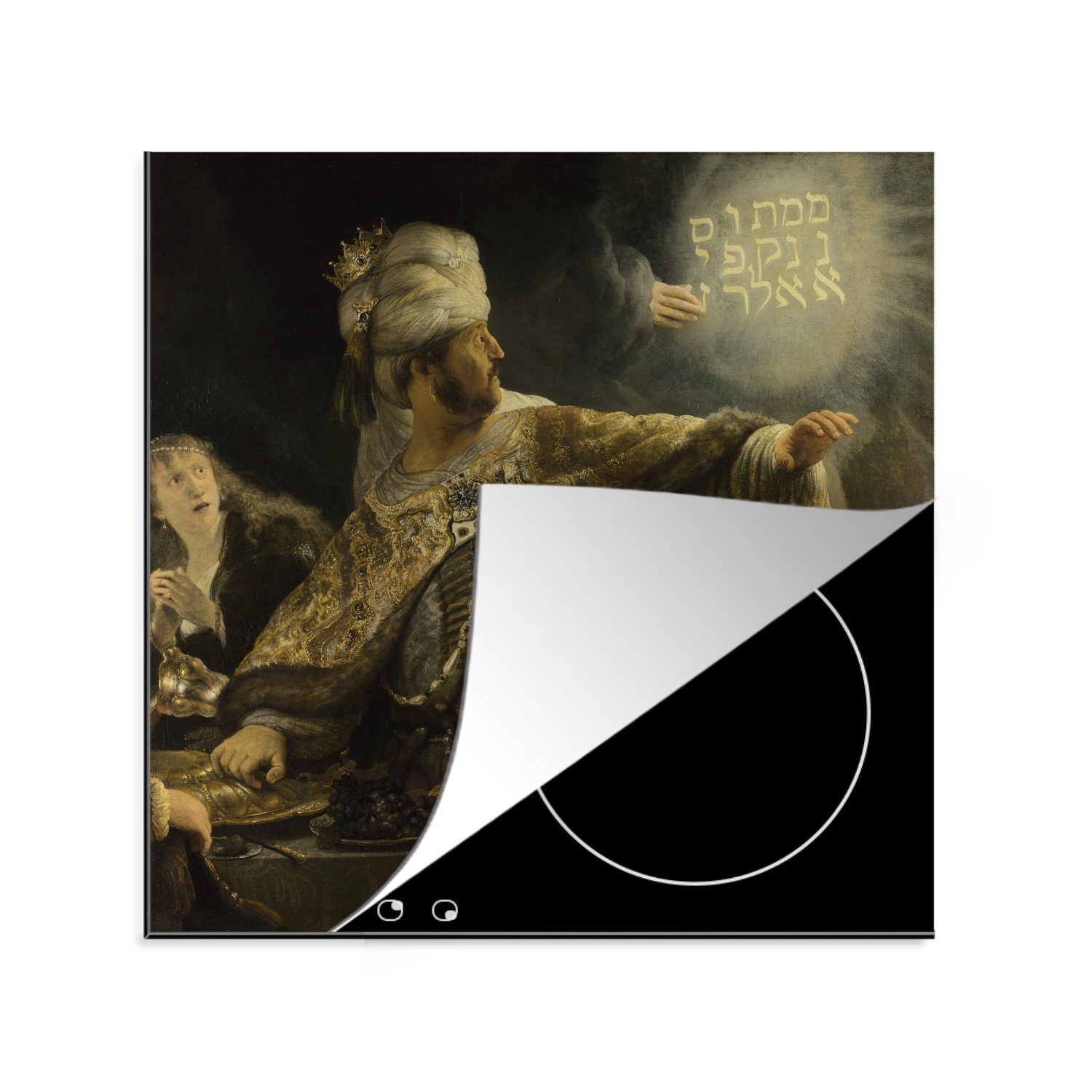 MuchoWow Herdblende-/Abdeckplatte Das Gastmahl des Belsazar - Gemälde von Rembrandt van Rijn, Vinyl, (1 tlg), 78x78 cm, Ceranfeldabdeckung, Arbeitsplatte für küche