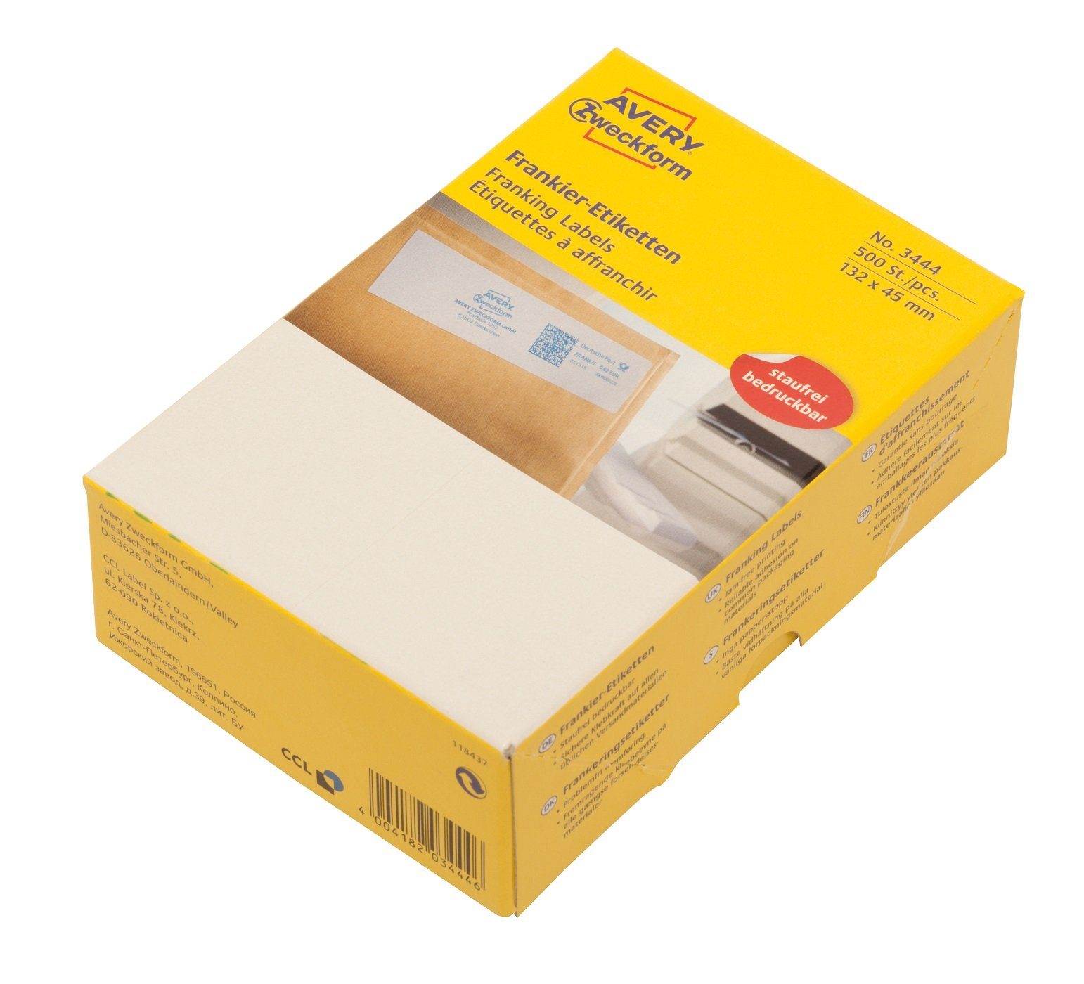 Etiketten 500 weiße permanente Frankier-Etiketten 13,2x4,5cm