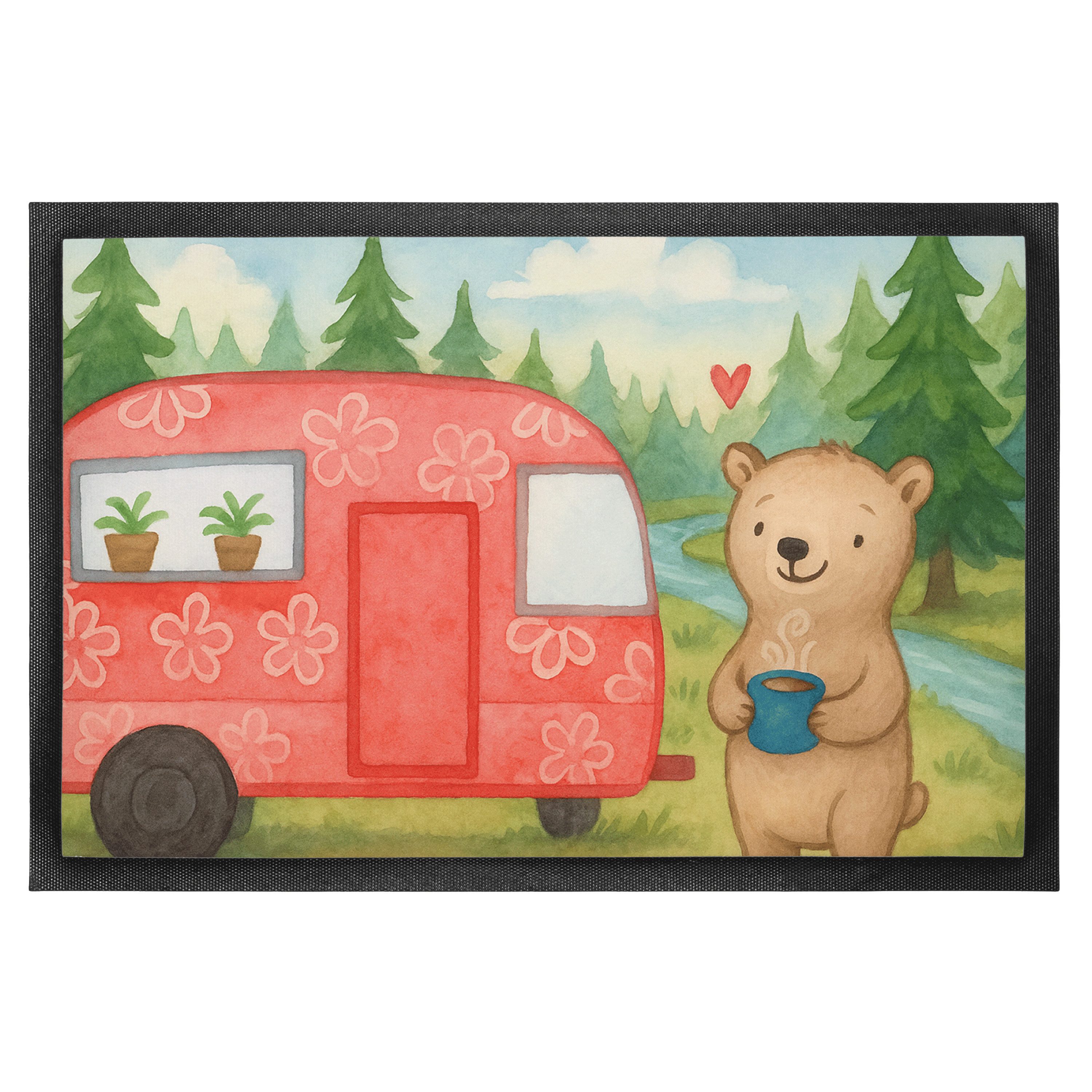 Mr. & Mrs. Panda Fußmatte Bär Camper Design, fußmatte 40 x 60 cm, Weiß, Schmutzfangmatte, Fußab, rechteckig, Höhe: 40 mm, fußmatte Türmatte Zelten