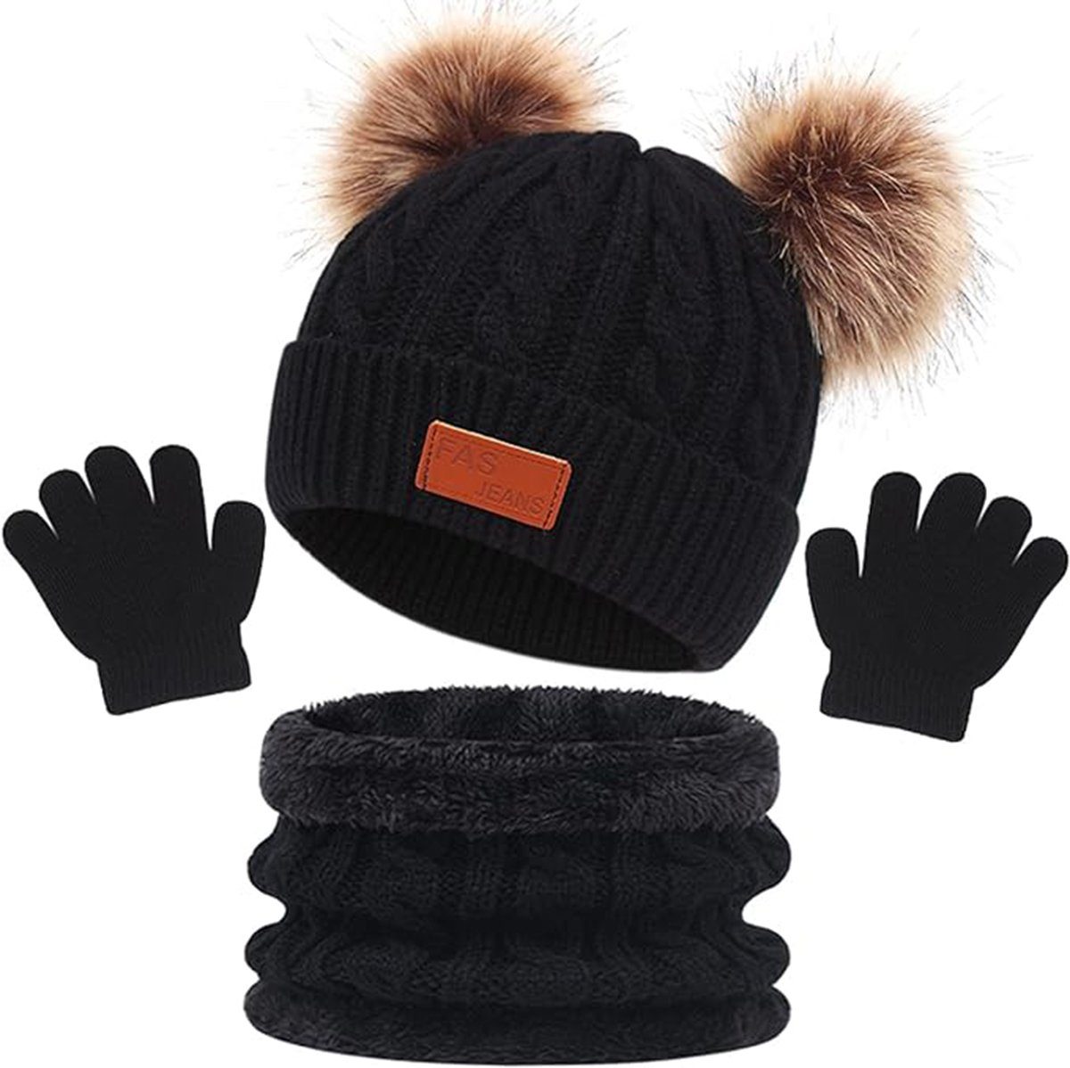 Schal, Kinder & Beanie Mütze Stück Anzug Beiger 3 Winter Set Hut, CTGtree Handschuhe Schal