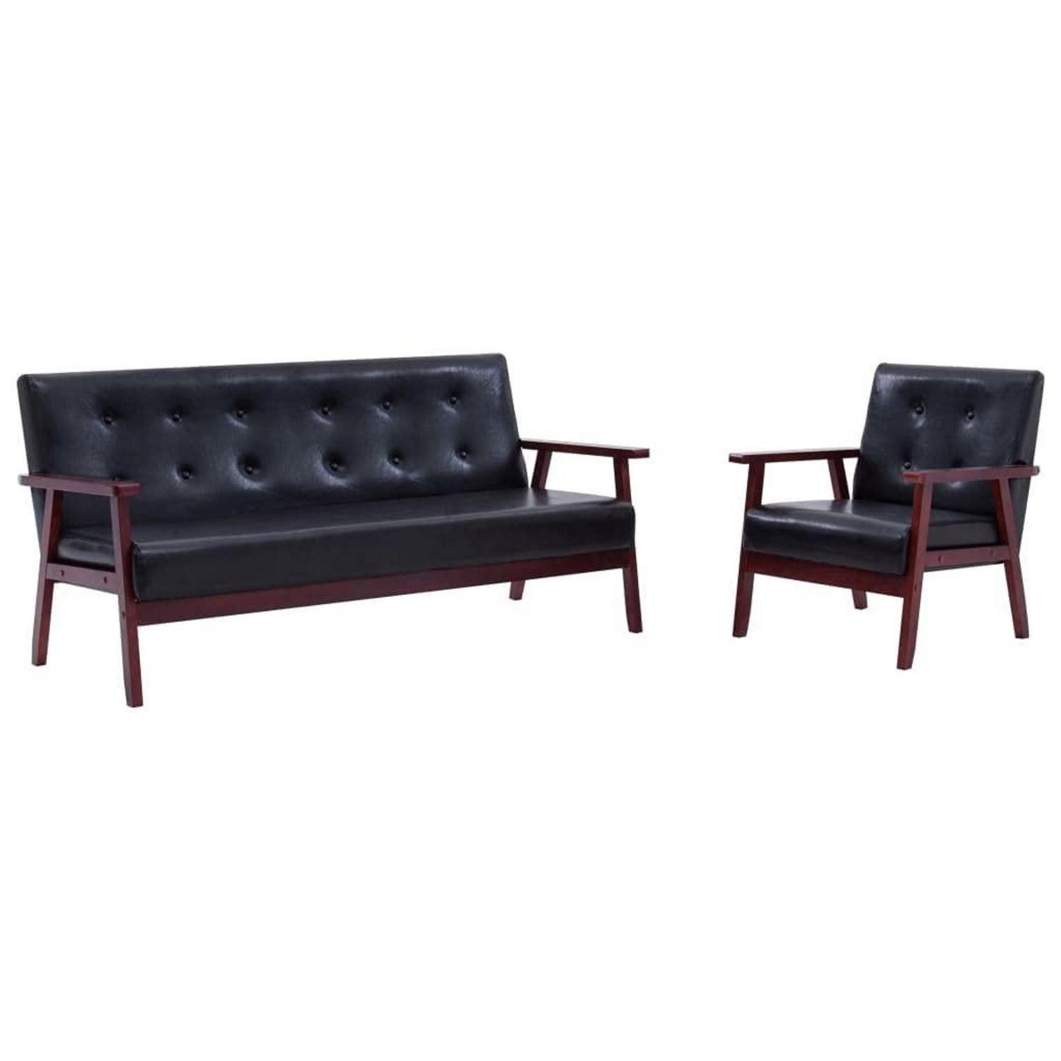 LuxusKollektion Sofa Sofagarnitur 2tlg Kunstleder Schwarz 1-Sitzer + 3-Sitzer Schwarz