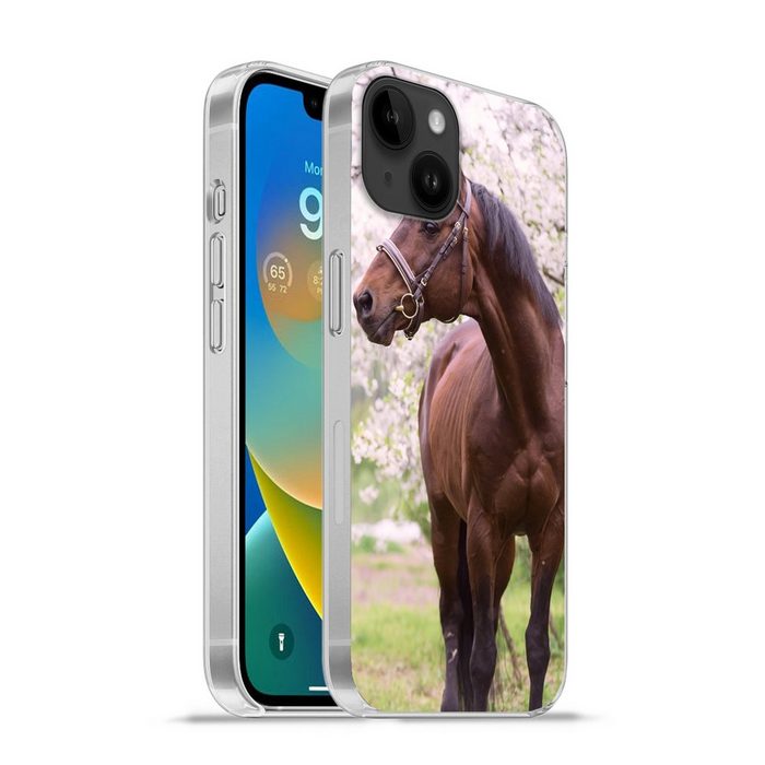 MuchoWow Handyhülle Pferd - Sakura - Halfter Handyhülle Telefonhülle Apple iPhone 14 Plus