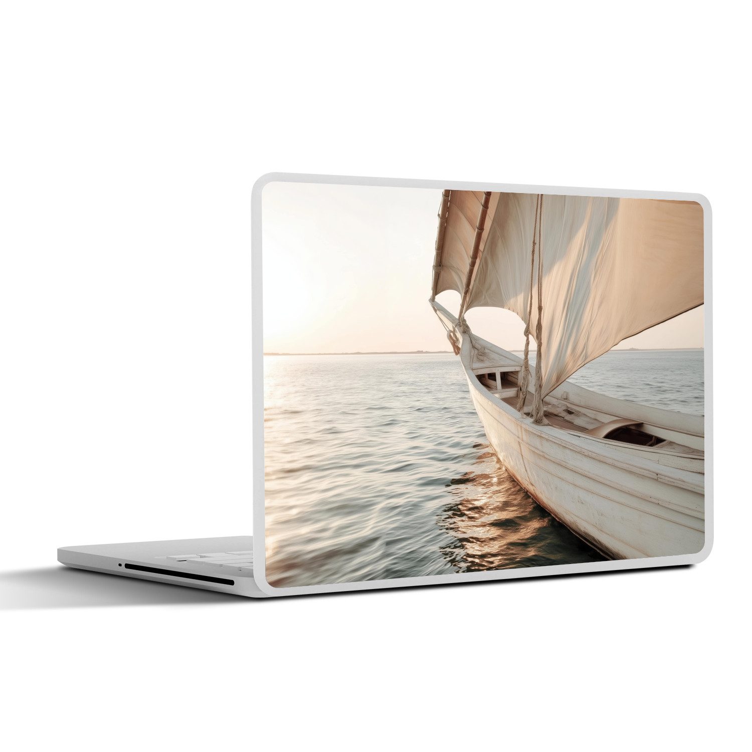 MuchoWow Laptop-Aufkleber Segelboot - Meer - Beige - Sonne, (1tlg), Laptop Folien Cover, Aufkleber, Sticker, Schutz vor Kratzern, 30x21 cm
