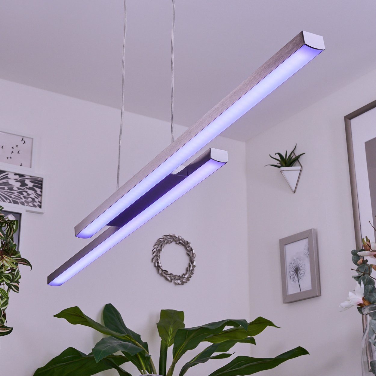 hofstein Pendelleuchte »Porcellengo« Hängelampe Smart Kelvin, Höhe 119cm, Metall/Kunststoff App, dimmbar 2700-6500 Hängeleuchte CCT aus in über Nickel-matt/Weiß, max. Lumen, RGB 2300