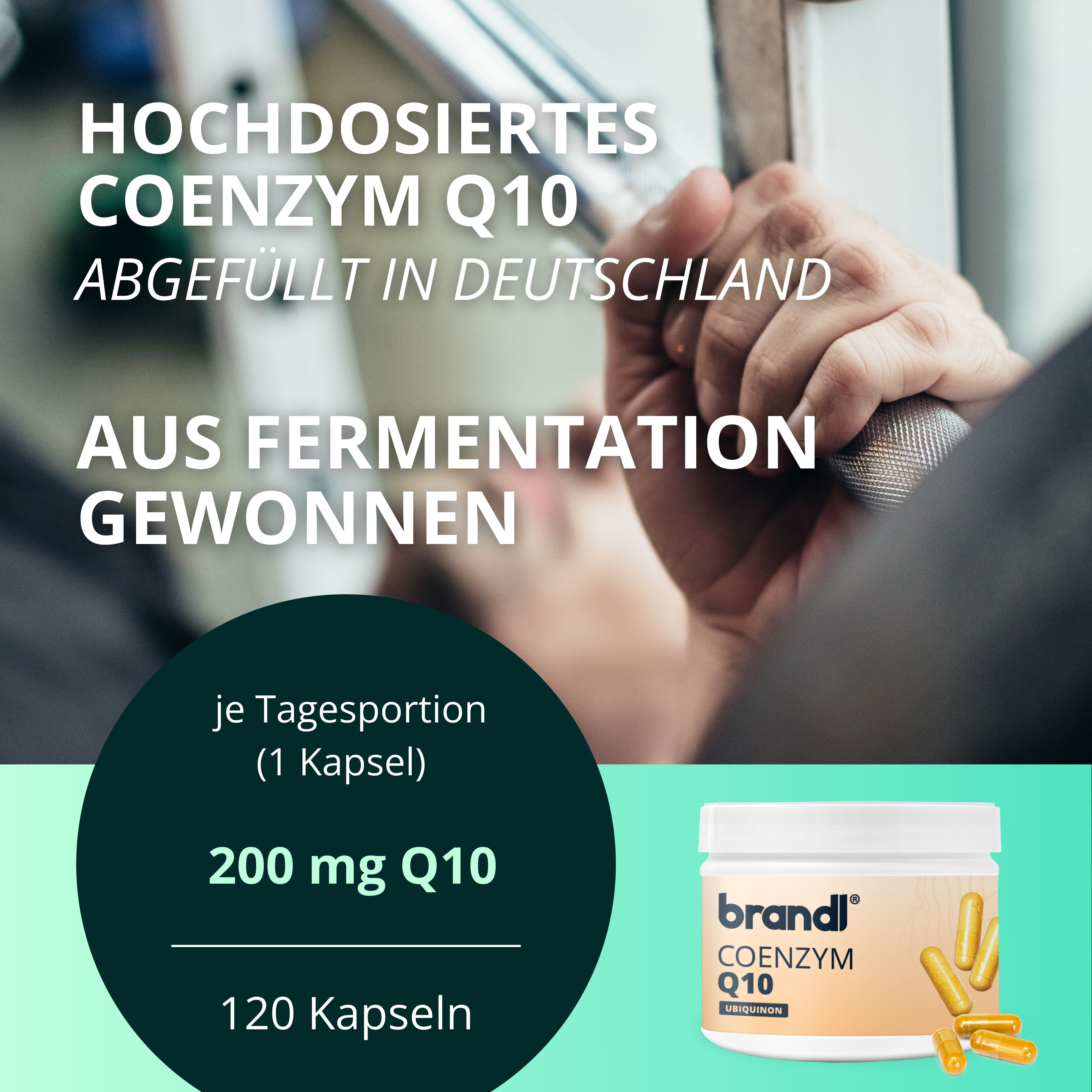 Brandl Nutrition Coenzym Q10 Kapseln hochdosiert – Q10 Ubiquinon 200mg pro Kapsel Kapseln, Vegan & abgefüllt in Deutschland – gute Kapselgröße – laborgeprüft