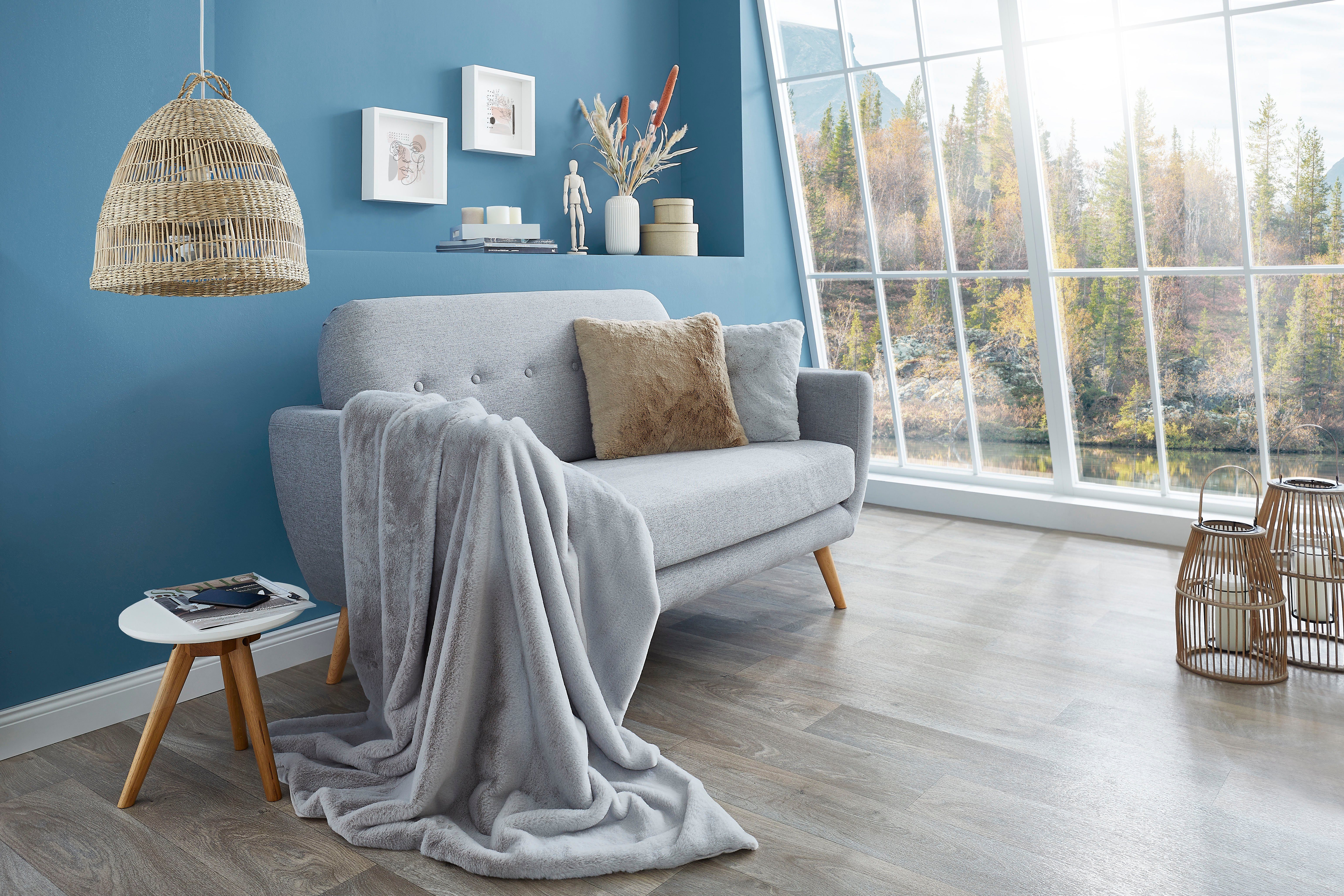 Wohndecke Novara, Sofadecke 130x180 cm, LUXOR living, Kunstfell, Kaninchenfell-Haptik, super weich, Kuscheldecke. waschbar