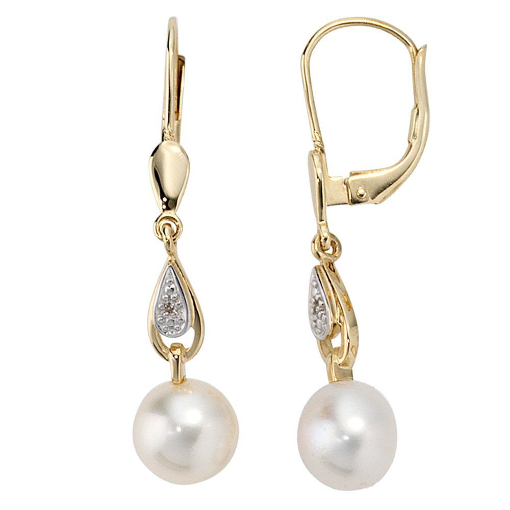 Schmuck Krone Paar Ohrhänger Ohrringe, Perlen & Diamanten, 585 Gold, Gold 5 günstig online kaufen
