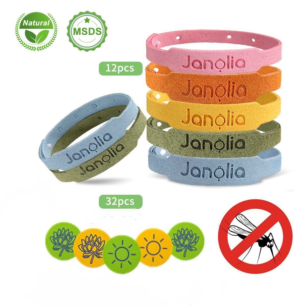 Janolia Kinderwagen-Insektenschutz Mückenschutz-Armband-Set 12 Teilig Rundumschutz, Besonders abweisend gegen Mücken, Bremsen, etc