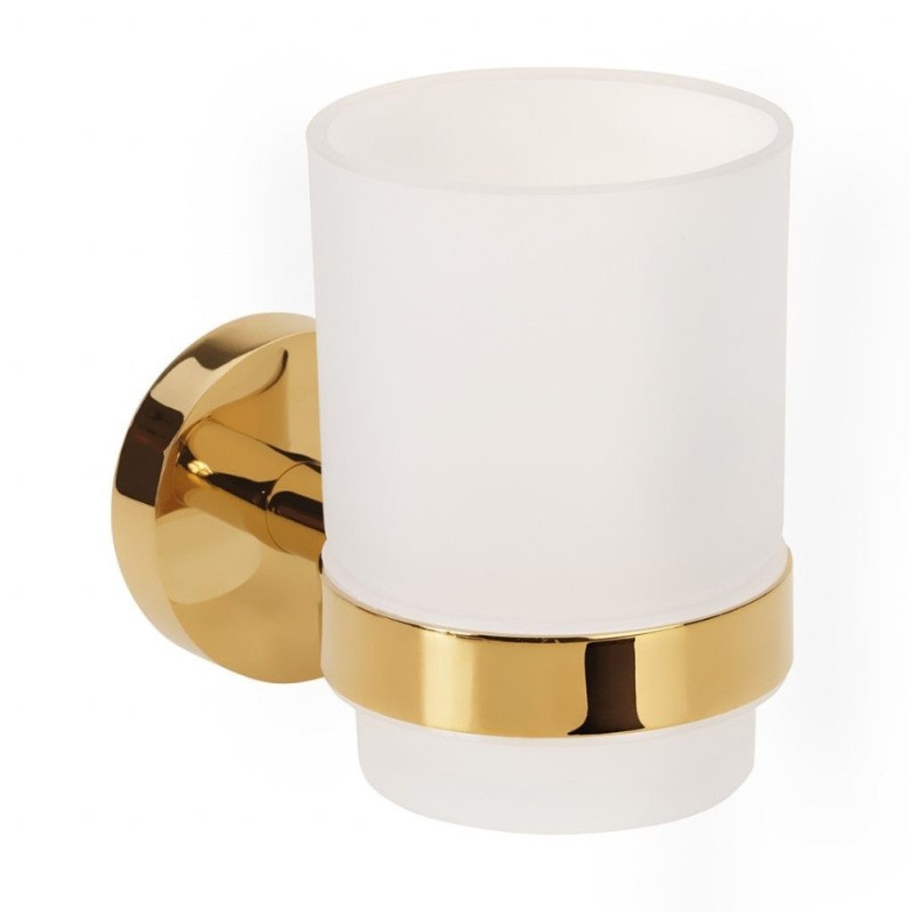 BRILLANTBAD® Zahnbürstenhalter BILLO Glashalter Gold poliert Milchglas Bad & Küche >> Bohren / Kleben