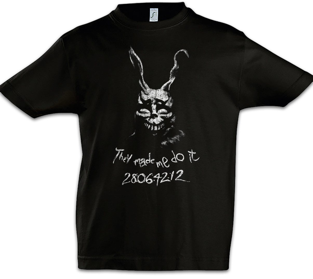 Urban Backwoods Print-Shirt Frank The Rabbit Kinder T-Shirt They Made Me Do It Donnie Hase Darko (1-tlg) Movie 28:06:42:12 Numbers Nummern