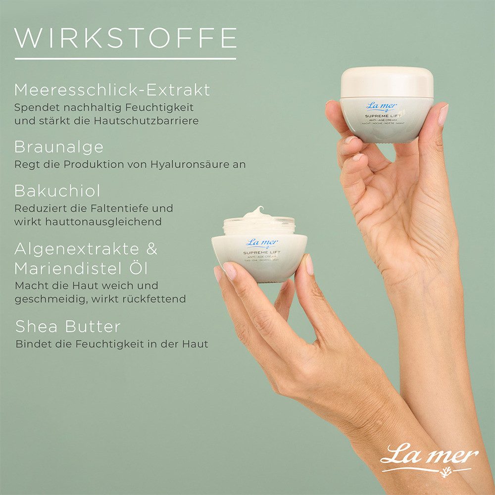 La mer Gesichtspflege Supreme Lift Anti-Age Cream Nacht o.P. – Nachtpflege ohne Parfum Regenerierende Nachtcreme mit Meeresschlick-Extrakt, Bakuchiol & Shea Butter, spendet intensive Feuchtigkeit und strafft über Nacht