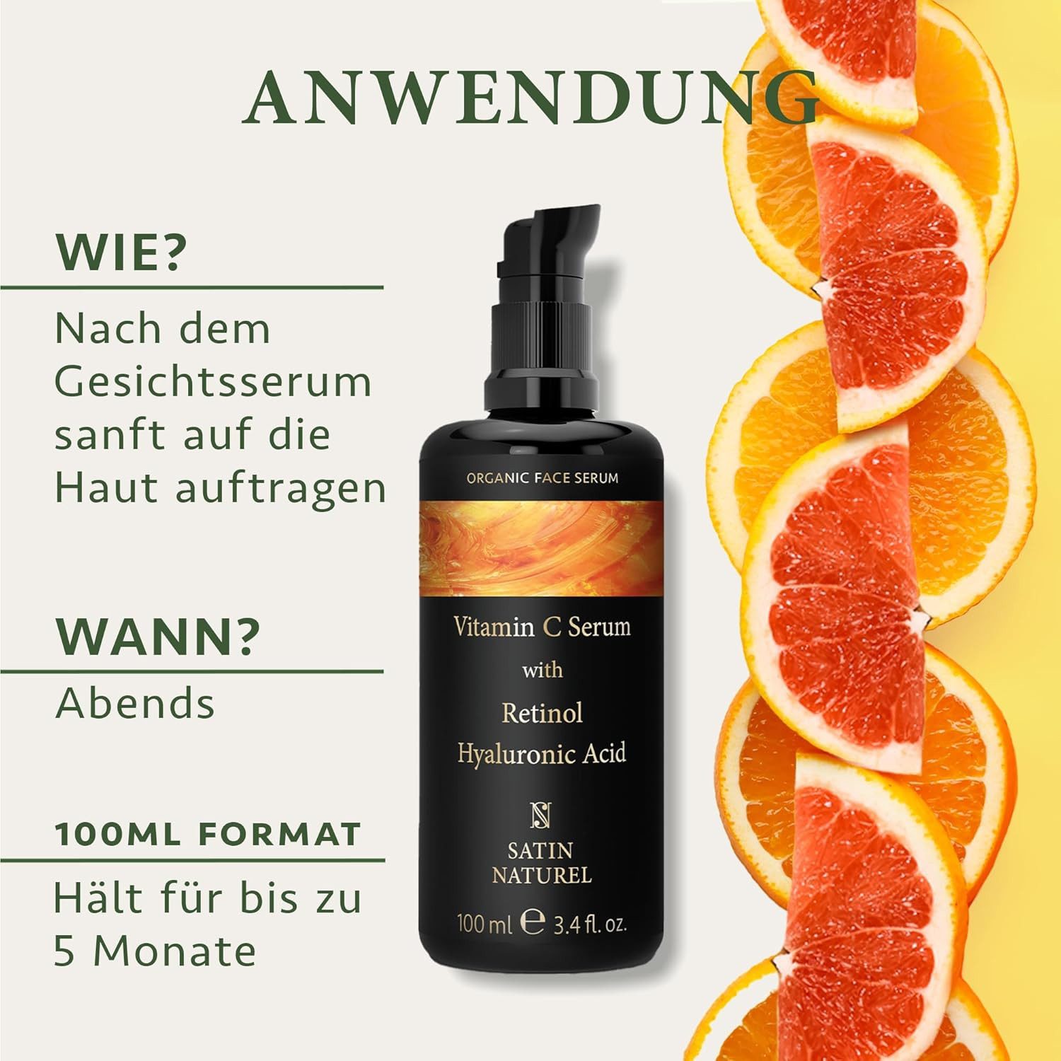 Satin Naturel Gesichtsserum Vitamin ACE Bio Serum hochdosiert 100ml, 1-tlg., Vegan