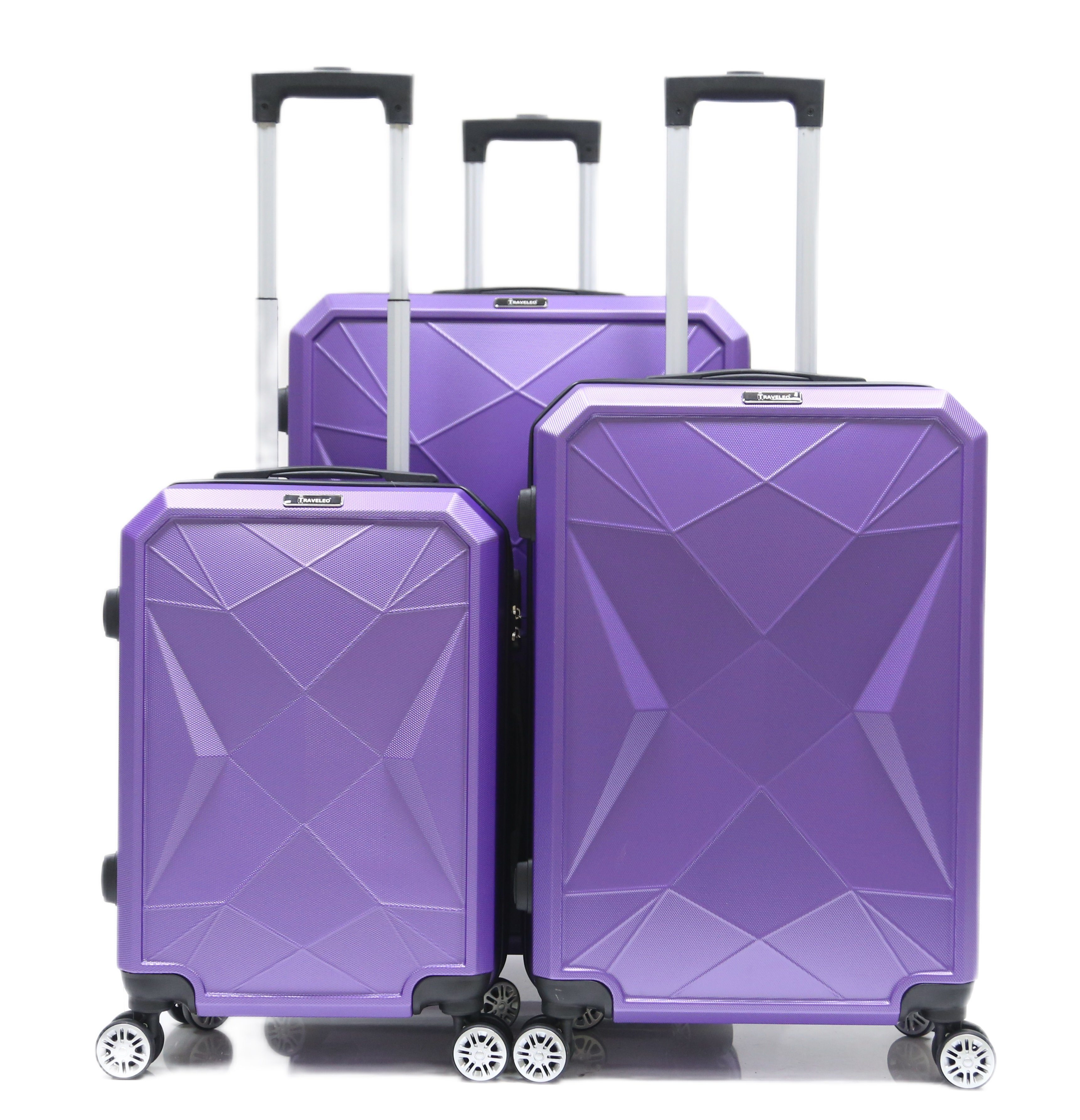 Set Rollen, Cheffinger Reisekoffer (3 tlg) Kofferset Kofferset, 3-teilig ABS-03 Hartschale Koffer Lila Trolley 4